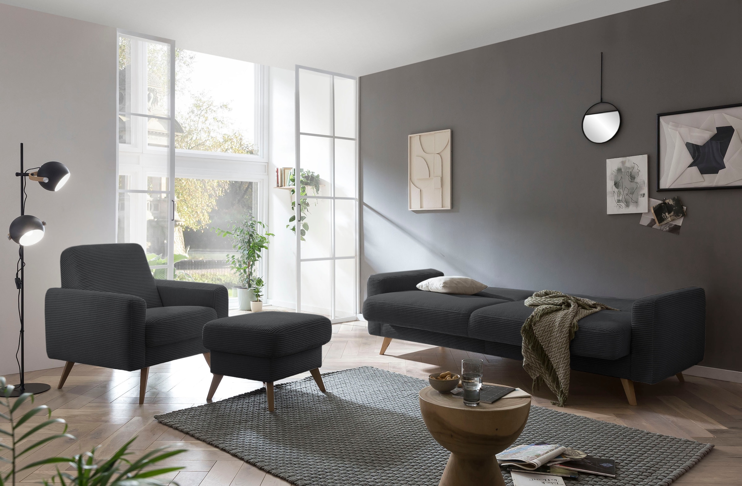 exxpo - sofa fashion 3-Sitzer »Samso, elegant und bequem, aktueller Cord Bezug, Kippcouch«, hochwertige Verarbeitung, Schlafsofa inkl. Bettfunktion und Bettkasten
