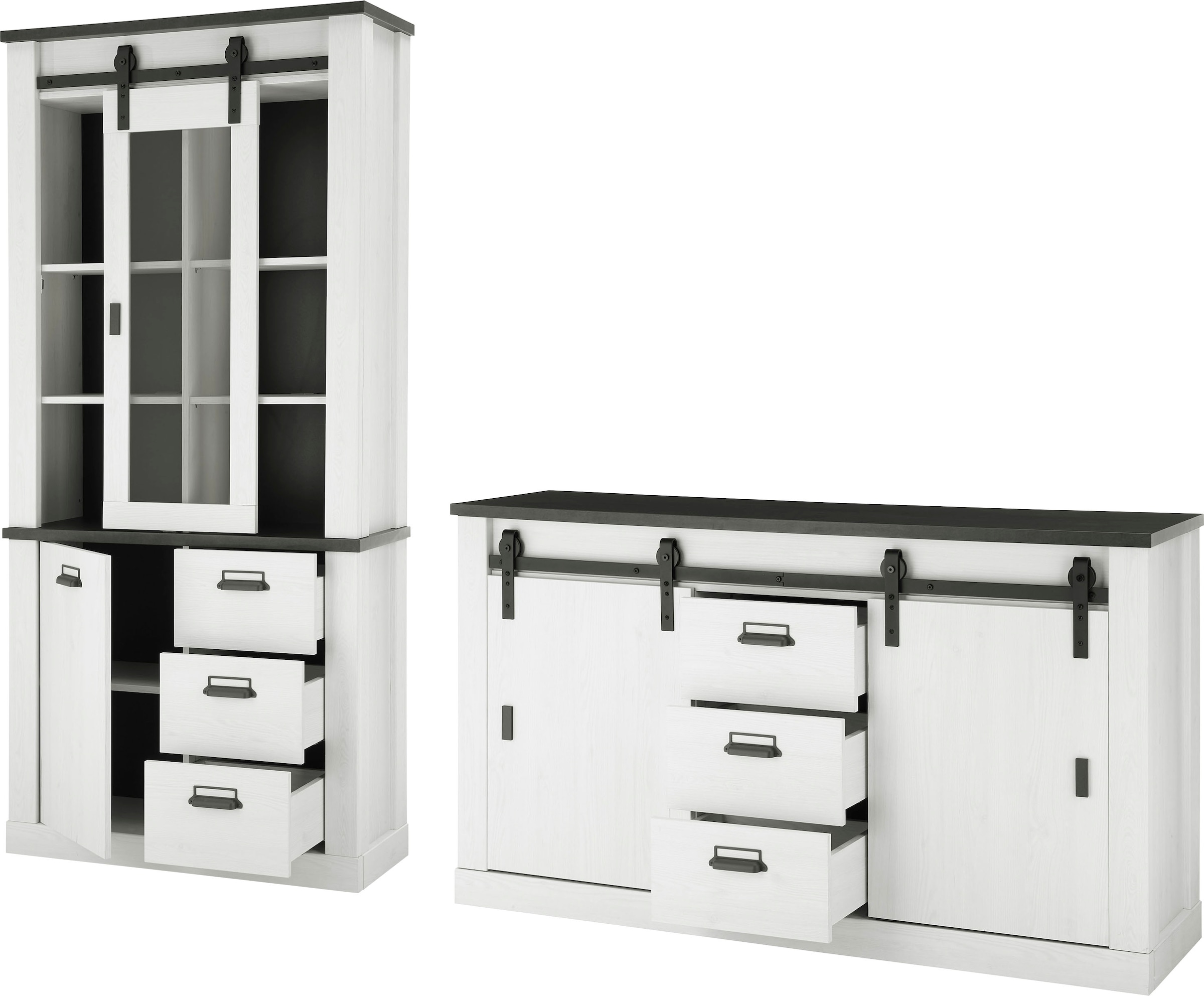 Home affaire Wohnwand "SHERWOOD" 2 Stk. tlg. Scheunentorbeschlag und Apothe günstig online kaufen