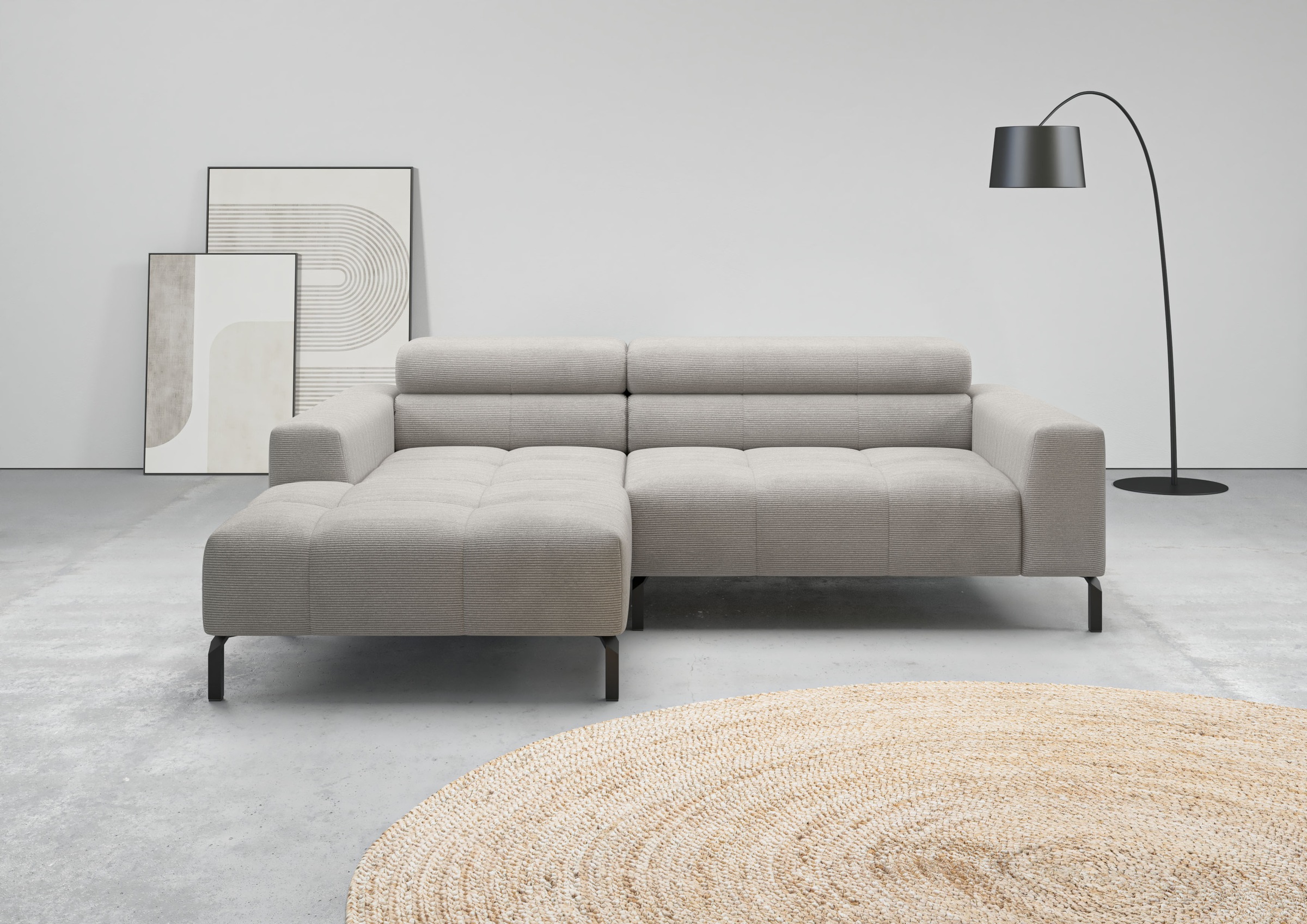 Ecksofa HOME AFFAIRE "Ecksofa Claya, L-Form, Kopfteilverstellung, Breite 223 cm", grau, B:223cm H:71cm T:179cm, 95% Polyester, 5% Nylon, Sofas, Ecksofa, Moderne Steppung, weicher Polsteraufbau & saugroboterfreundliche Höhe