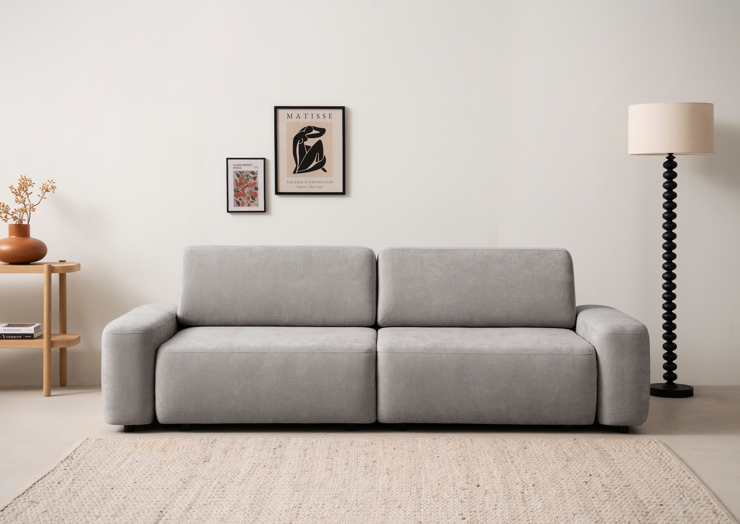 INOSIGN 3-Sitzer »TORGE (257cm), Sofa,Schlafsofa in Cord, Samtvelours, Struktur fein«, rundes Design, Schlaffunktion u. Bettkasten, Liegefläche: 135/200 cm