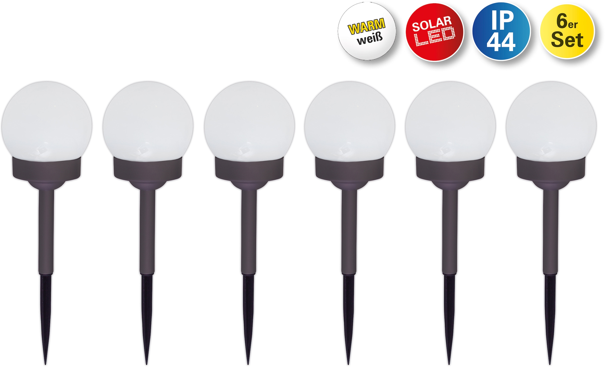 näve LED Solarleuchte »Ground Spikes«, 6 flammig, LED 6er Set Solarleuchten,je 1x LED 0,07W,anthrazit,warmweiß