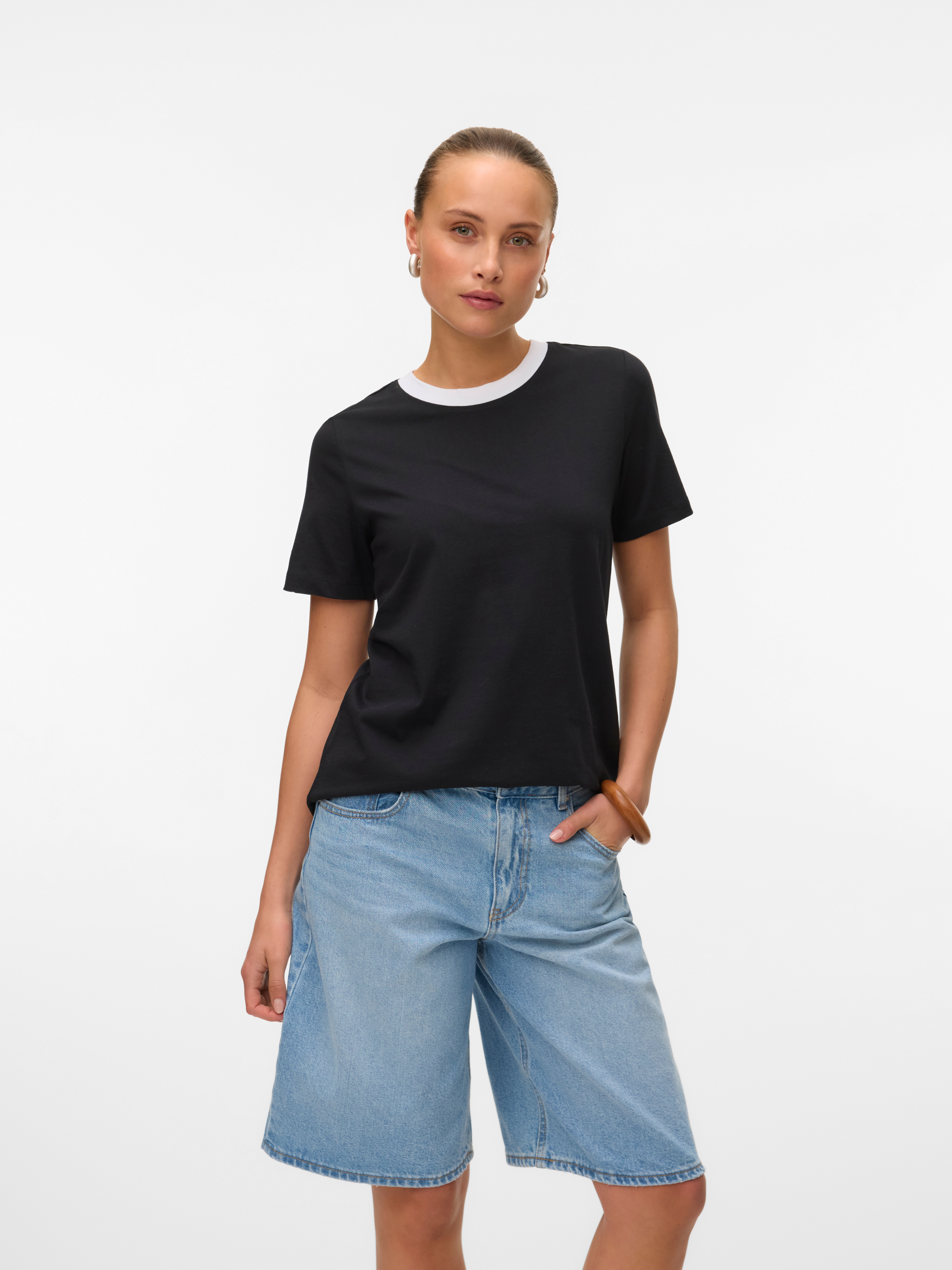 Vero Moda Kurzarmshirt "Vmpaulina Ss T-Shirt Ga Jrs Noos" Baumwolle, Regular Fit