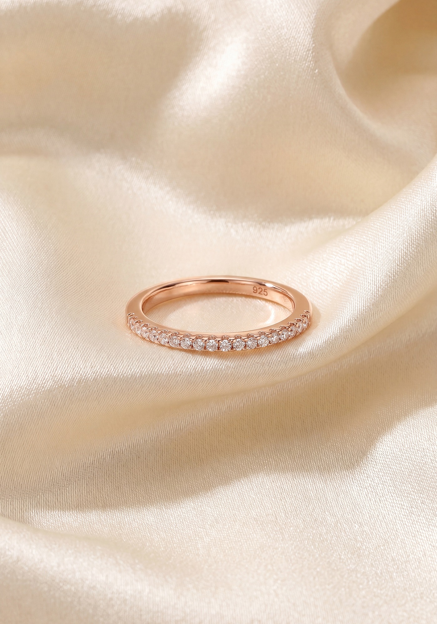 JOBO Fingerring »Ring Halb-Memory schmal« 925 Silber roségold vergoldet mit 21 Zirkonia