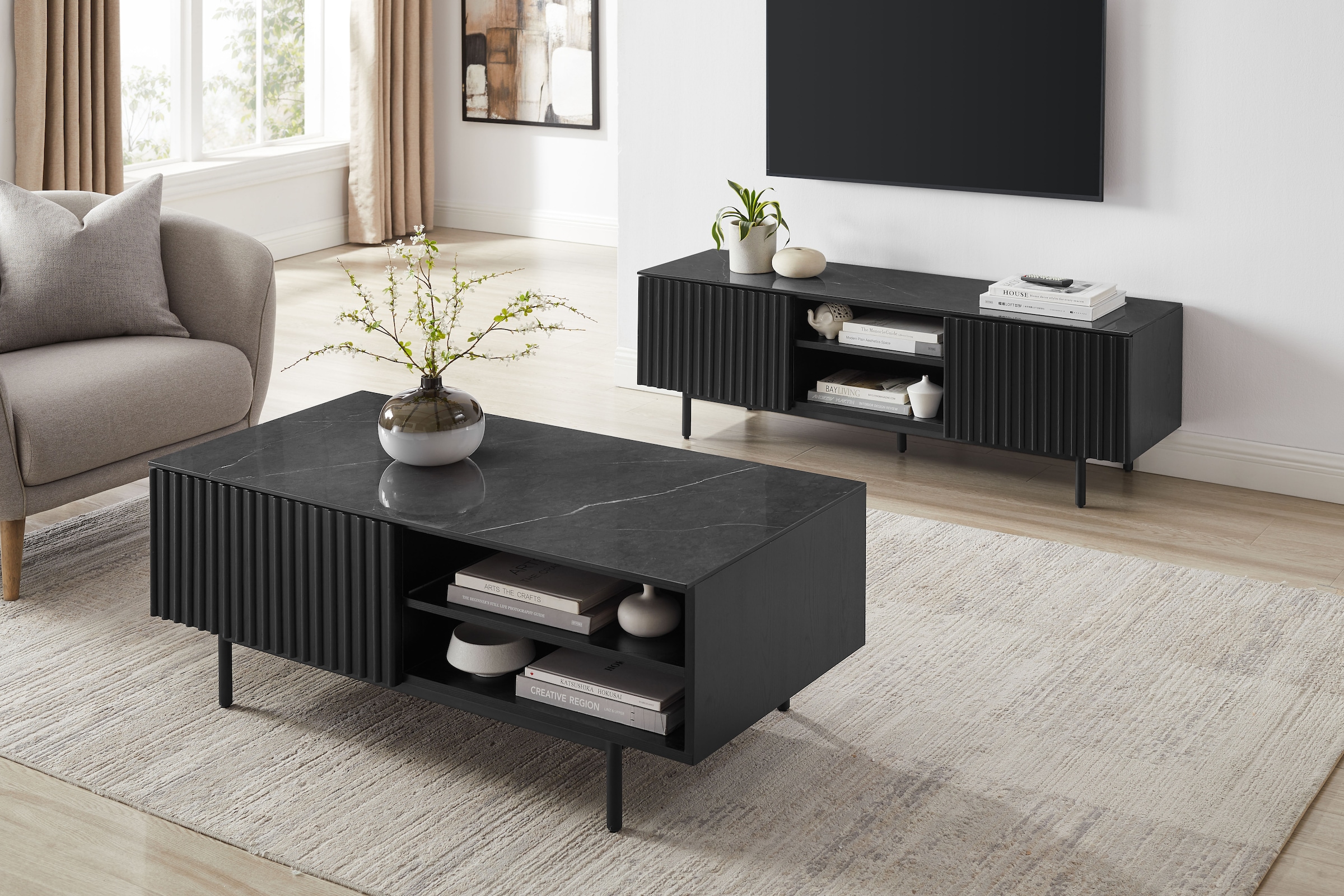 OTTO home TV-Board »Candise« Sintersteinplatte, Soft-Close-Funktion, FSC-zertifiziertem Eschenholz