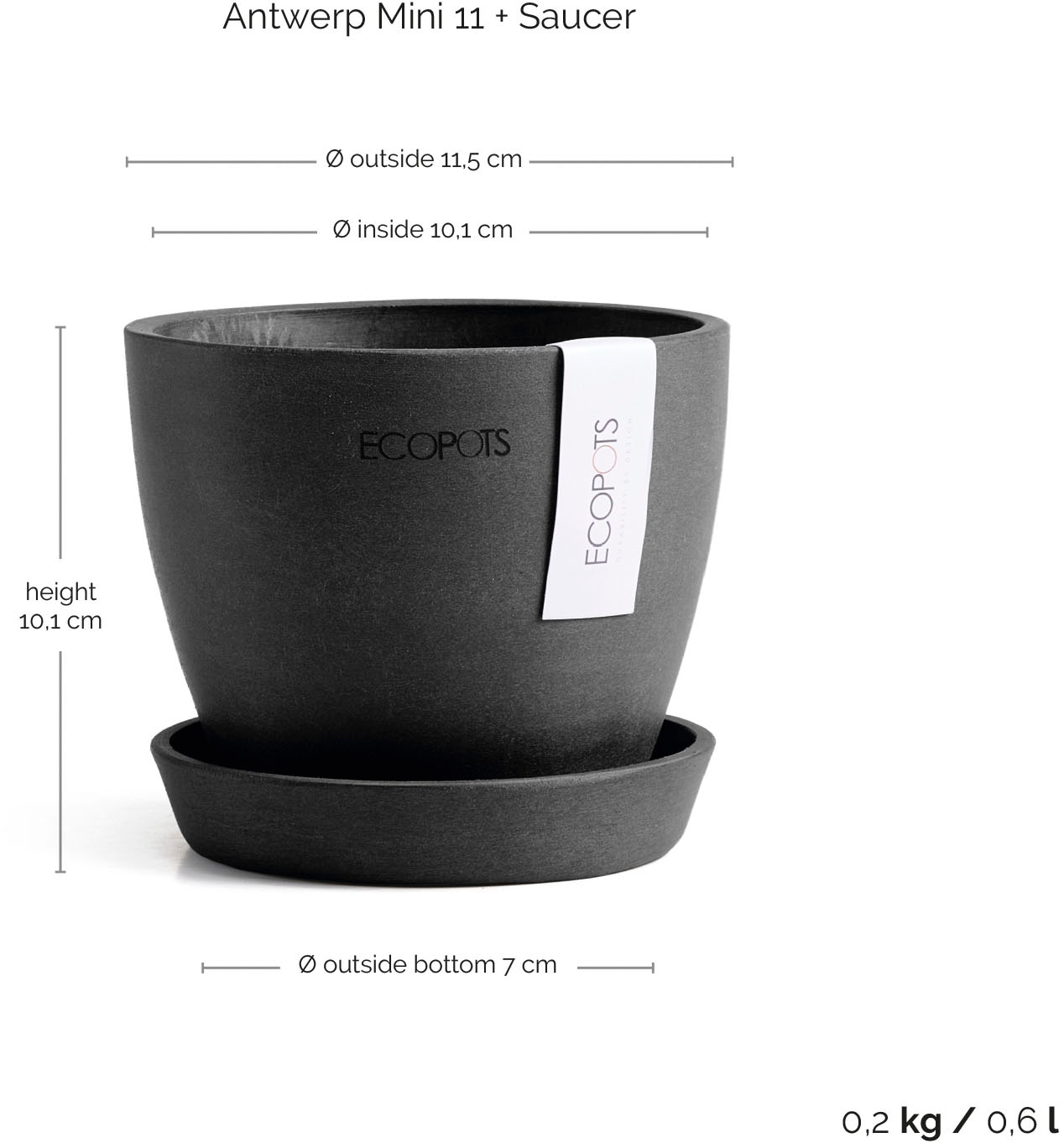 ECOPOTS Blumentopf »Antwerp Mini 11 Dunkelgrau« für den Innenbereich