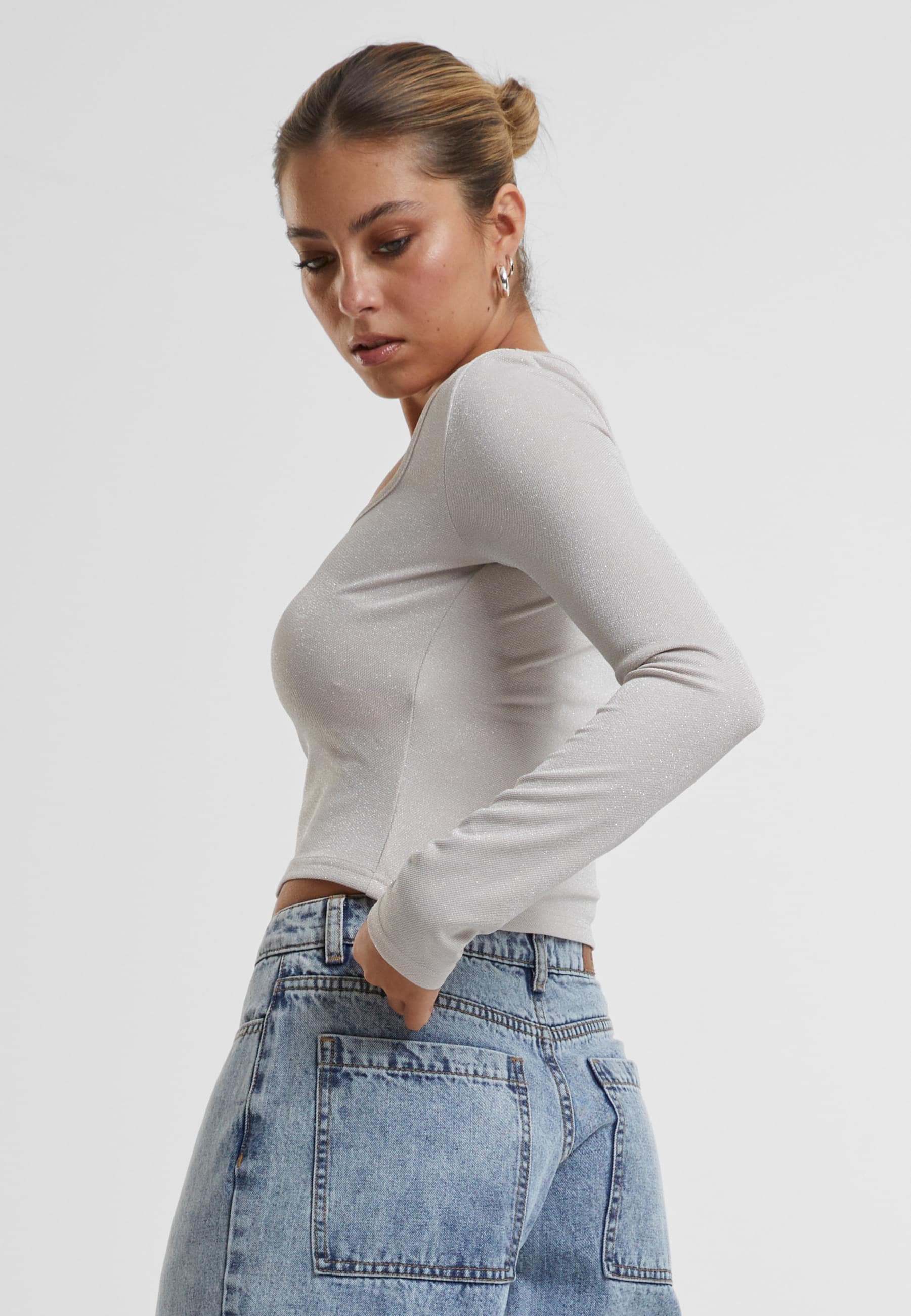 URBAN CLASSICS T-Shirt »Urban Classics Ladies Glitter Square Neck Longsleeve«, (1 tlg.)