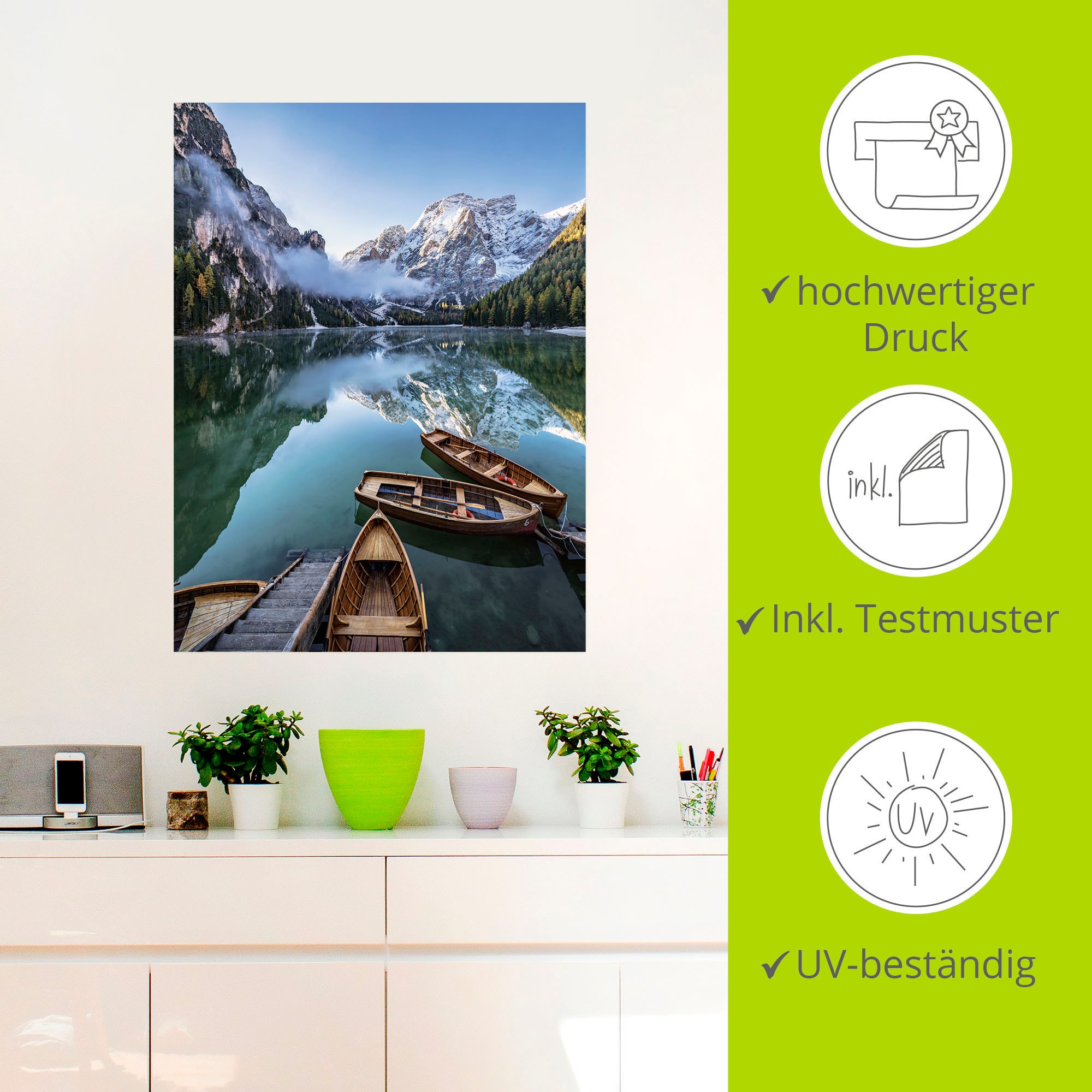 Artland Wandbild »Pragser Wildsee in Südtirol«, Bilder von Booten &  Schiffen, (1 St.), als Alubild, Leinwandbild, Wandaufkleber oder Poster in  versch. Größen bestellen | BAUR
