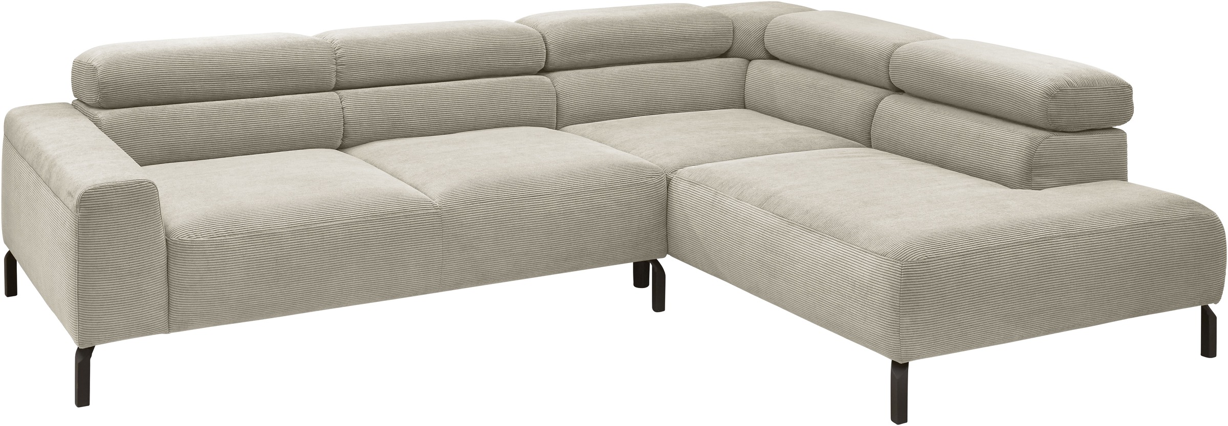 Places of Style Ecksofa »Antonelli, L-Form, inkl. Kopfteilverstellung, Breite 276 cm«, ohne Sitztiefenverstellung, in Feincord, sand