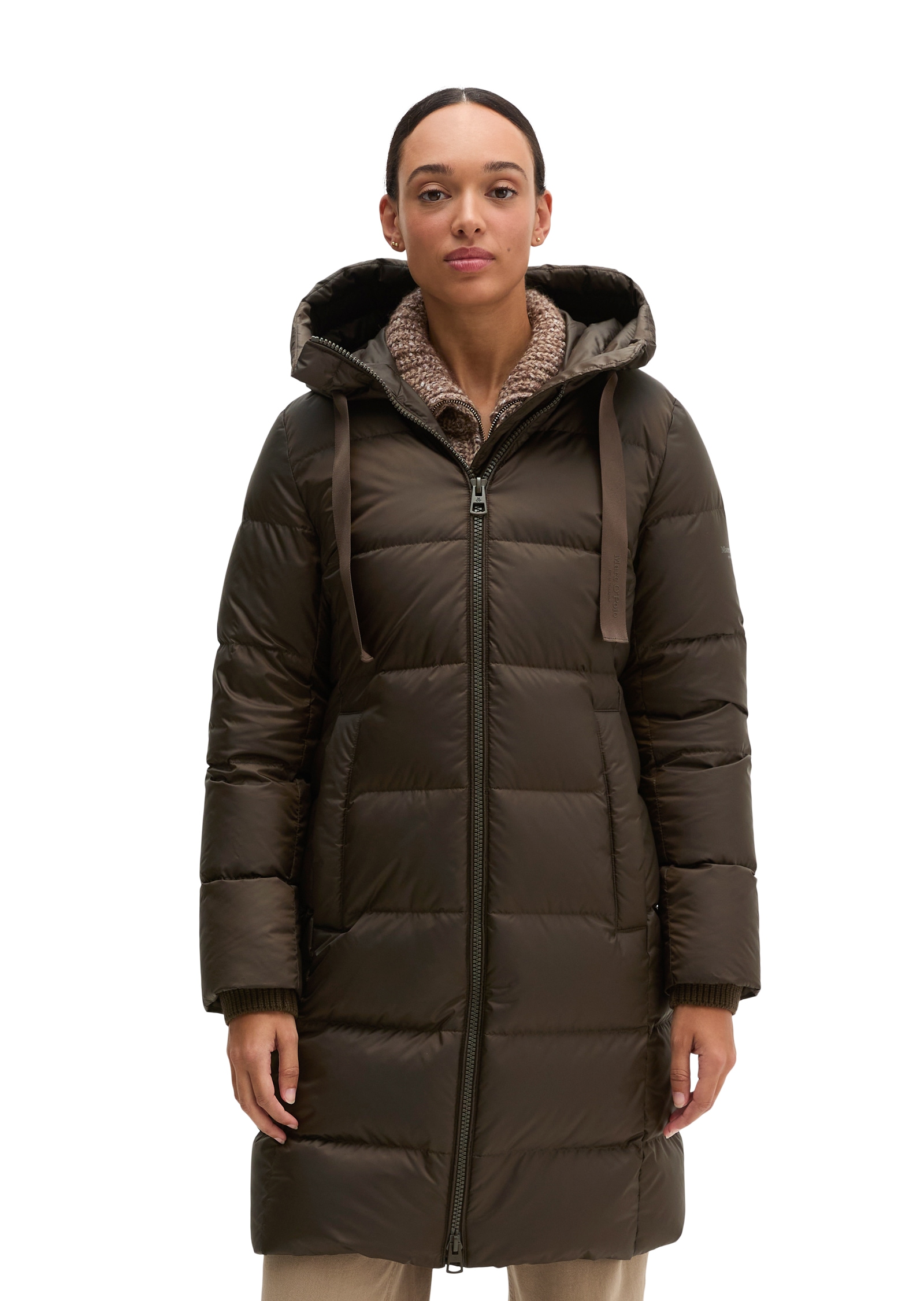 Marc OPolo Daunenmantel mit 2-Way-Zipper und Label-Band an der Kapuze
