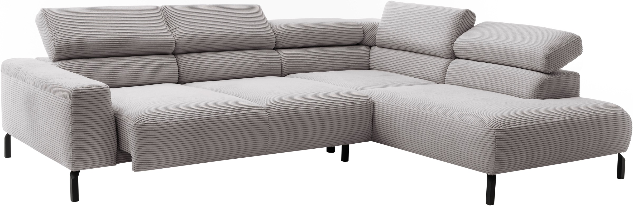 Places of Style Ecksofa »Antonelli, L-Form, inkl. Kopfteilverstellung, Breite 276 cm«, mit elektrischer Sitztiefenverstellung, in Cord, grau