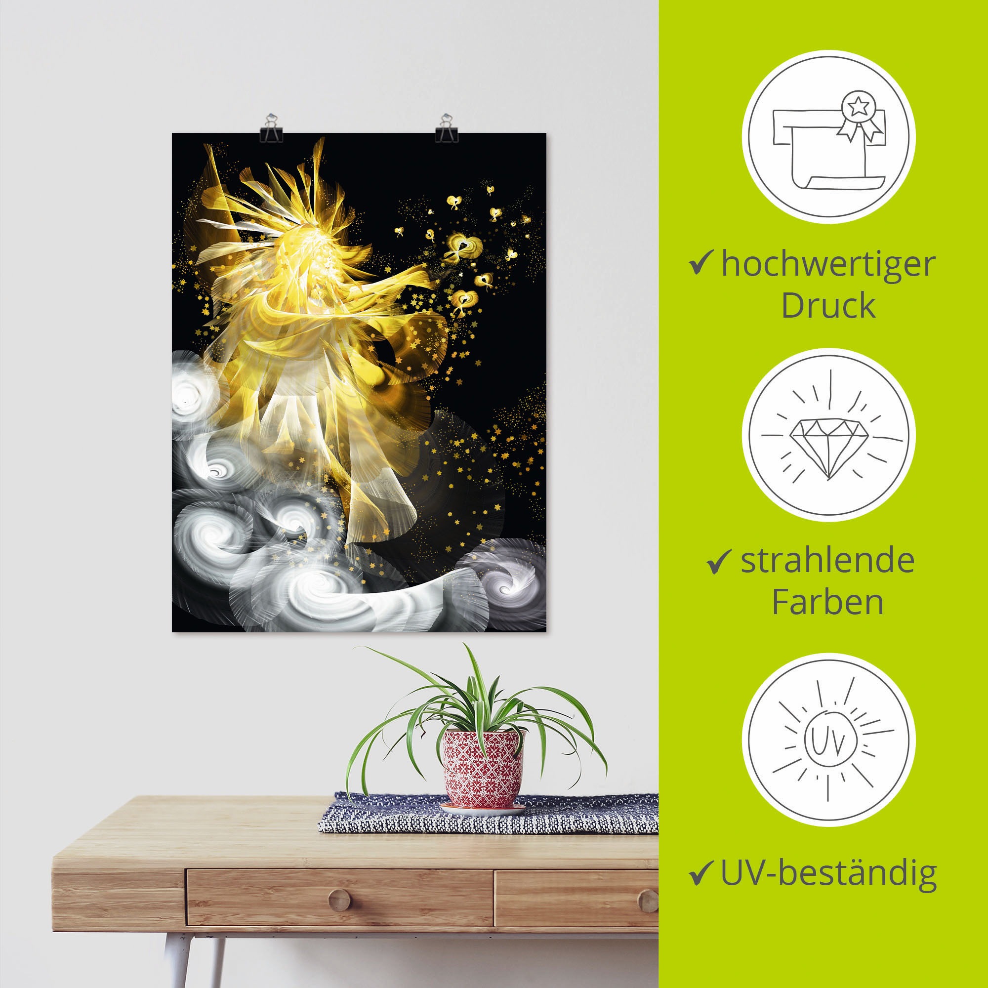 Artland Alu-Dibond-Druck »Goldener Schutzengel«, klassische Fantasie, (1 St.), für Innen- und Außenbereich geeignet, Outdoorbild