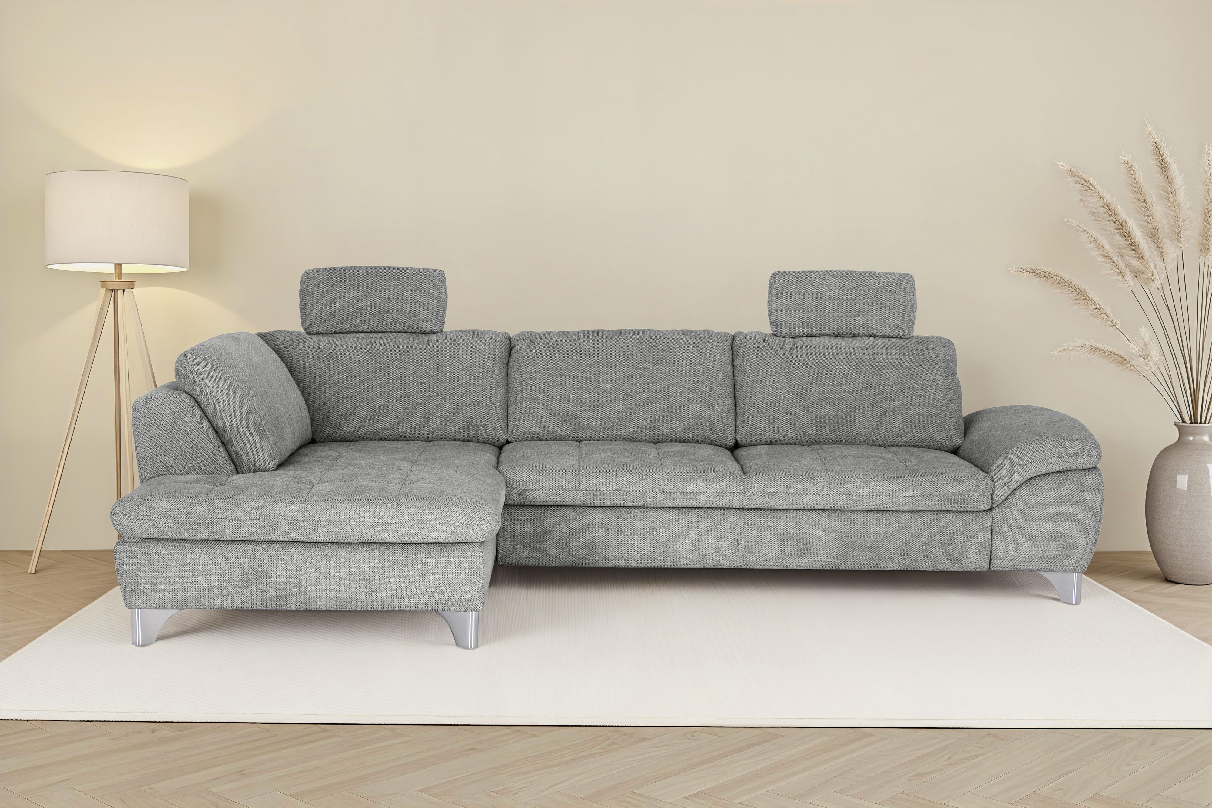 Die PlanBar Ecksofa "Ottomane MP-IN14007 L-Form, Breite 306 cm" wahlweise mit Schlaffunktion und verstellbaren Kopfstützen
