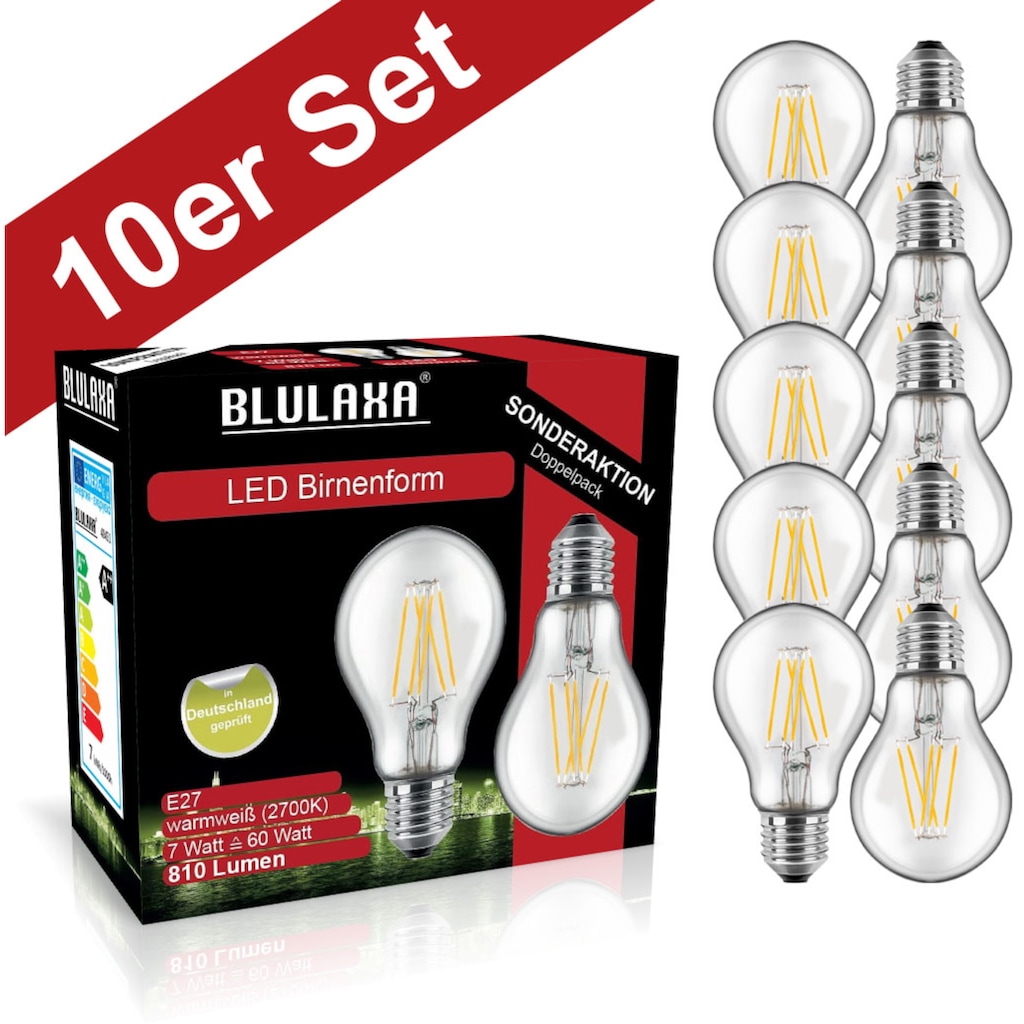 BLULAXA LED-Filament »Retro Multi«, E27, 10 St., Warmweiß