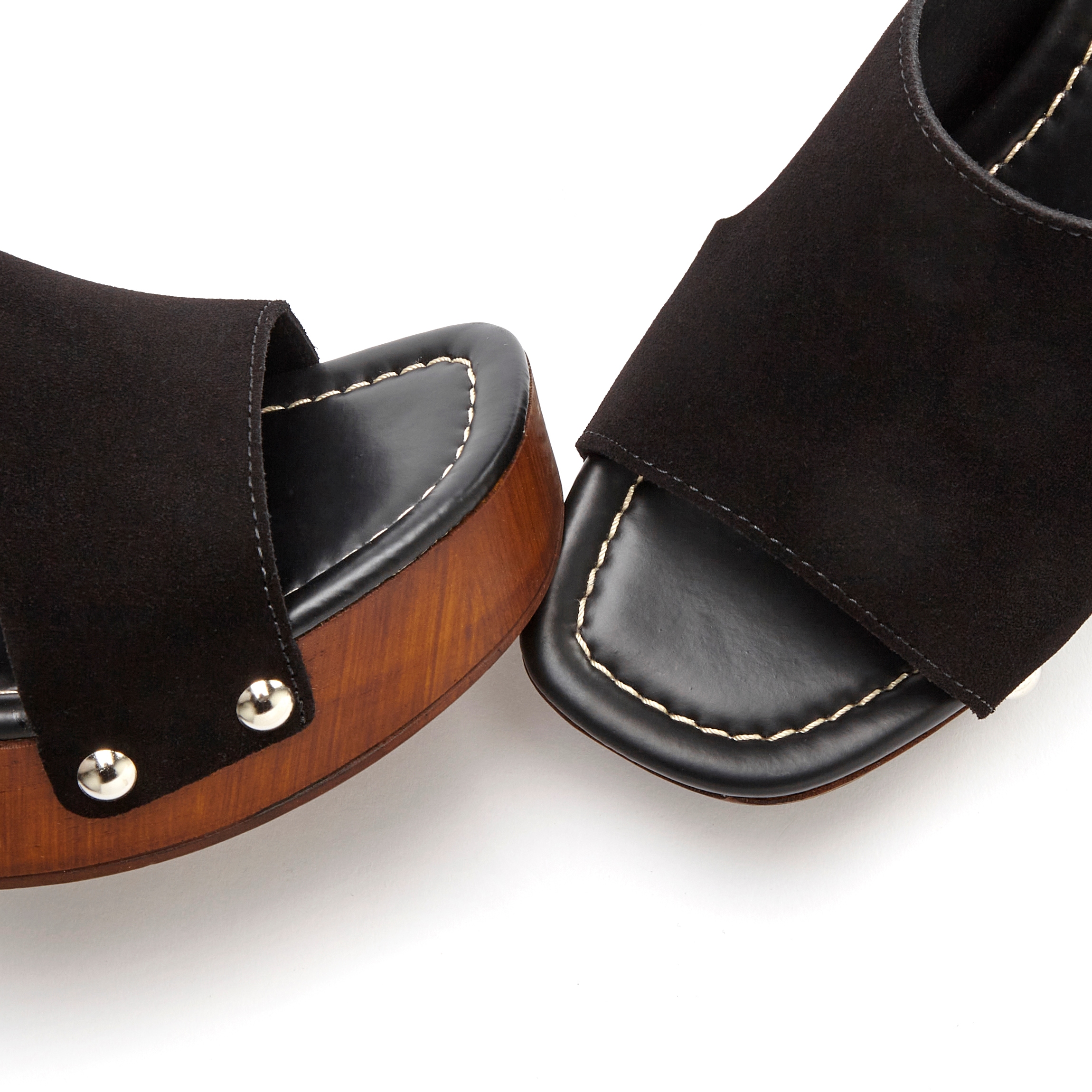 French Connection Pantolette, Mule, Sandale, offener Schuh aus Leder mit Blockabsatz