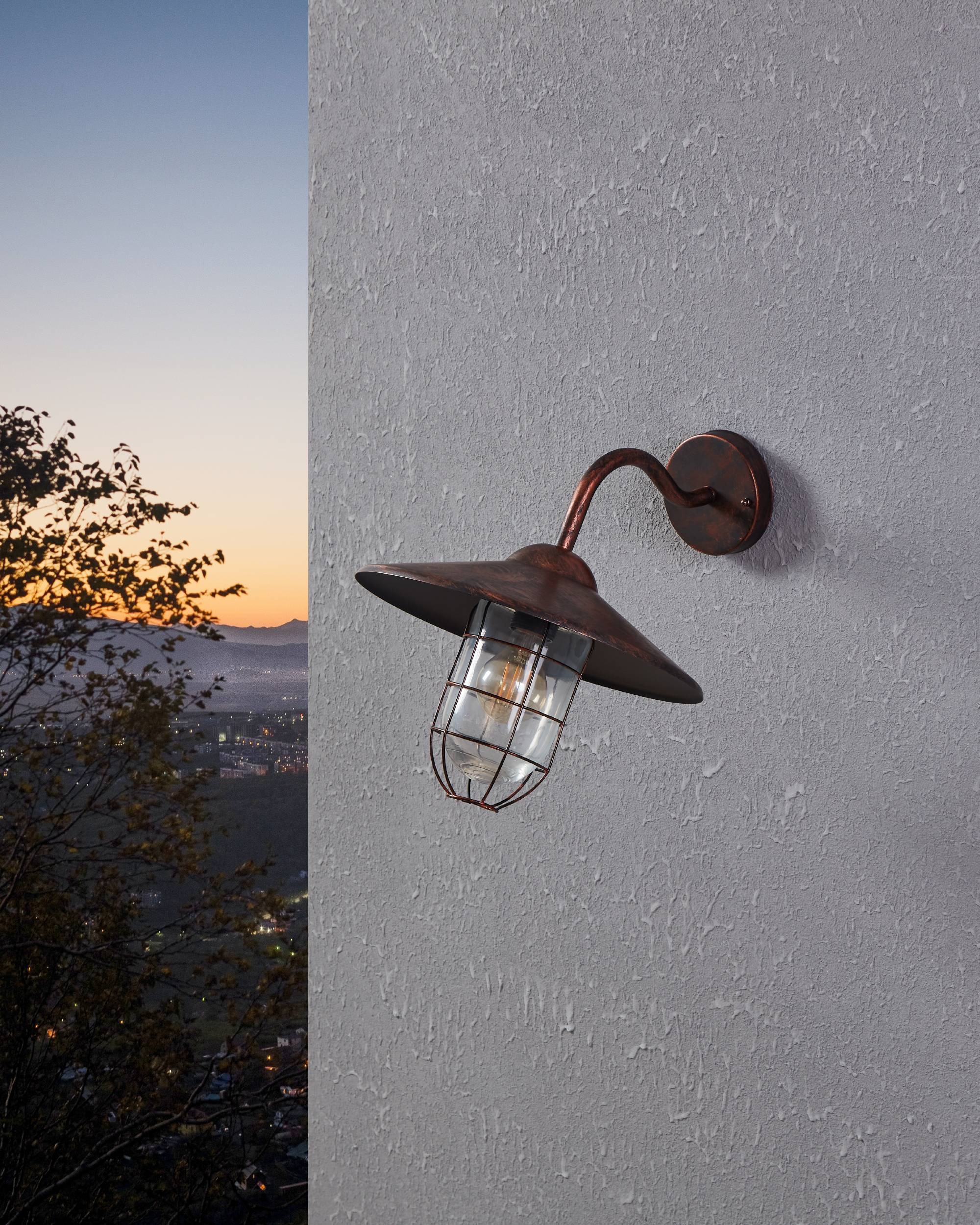 EGLO Wandleuchte »Melgoa Außen-Wandlampe, Wandleuchte aus Stahl und Glas, E27, IP44« E27 1 Stk. Wand-/Deckenleuchte - L30 x H25 x AL38 cm - kupferfarben-antik