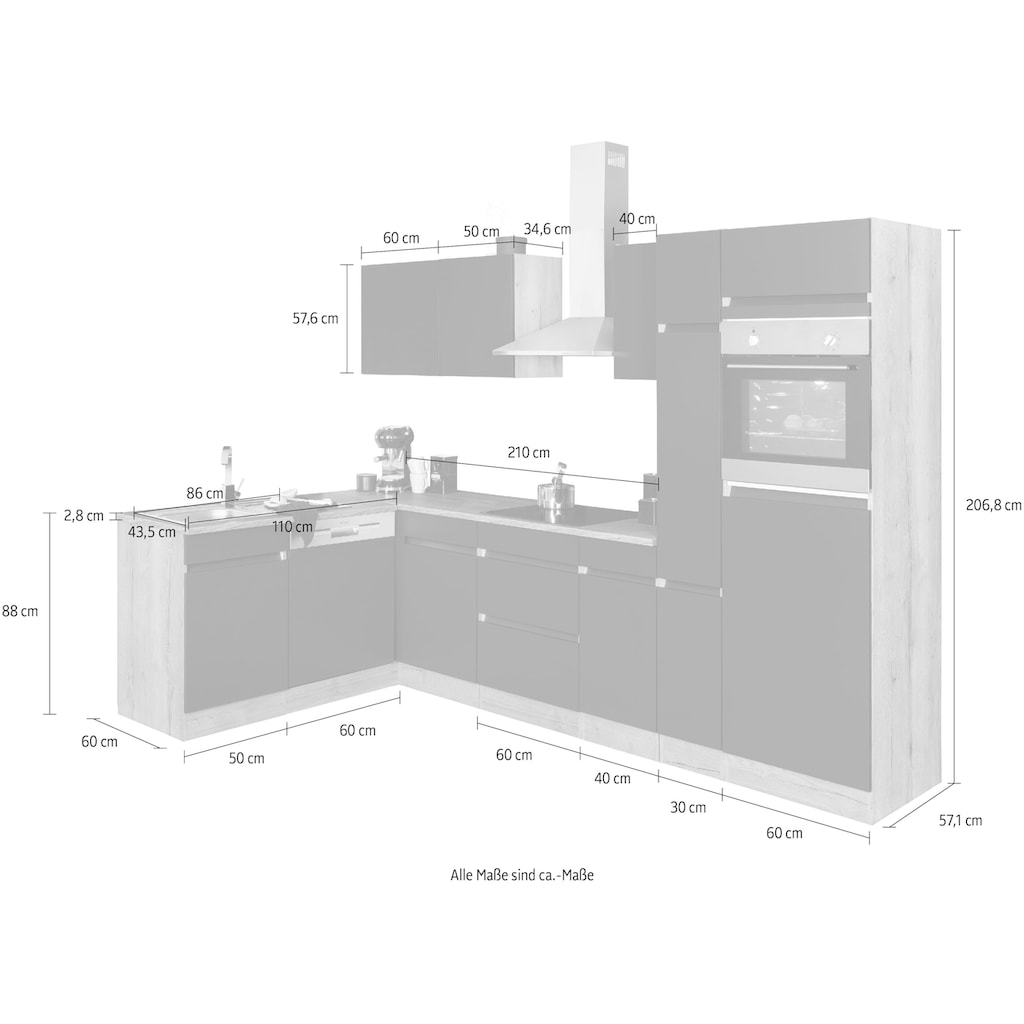 OPTIFIT Winkelküche »Roth«, ohne E-Geräte, Stellbreite 300 x 175 cm