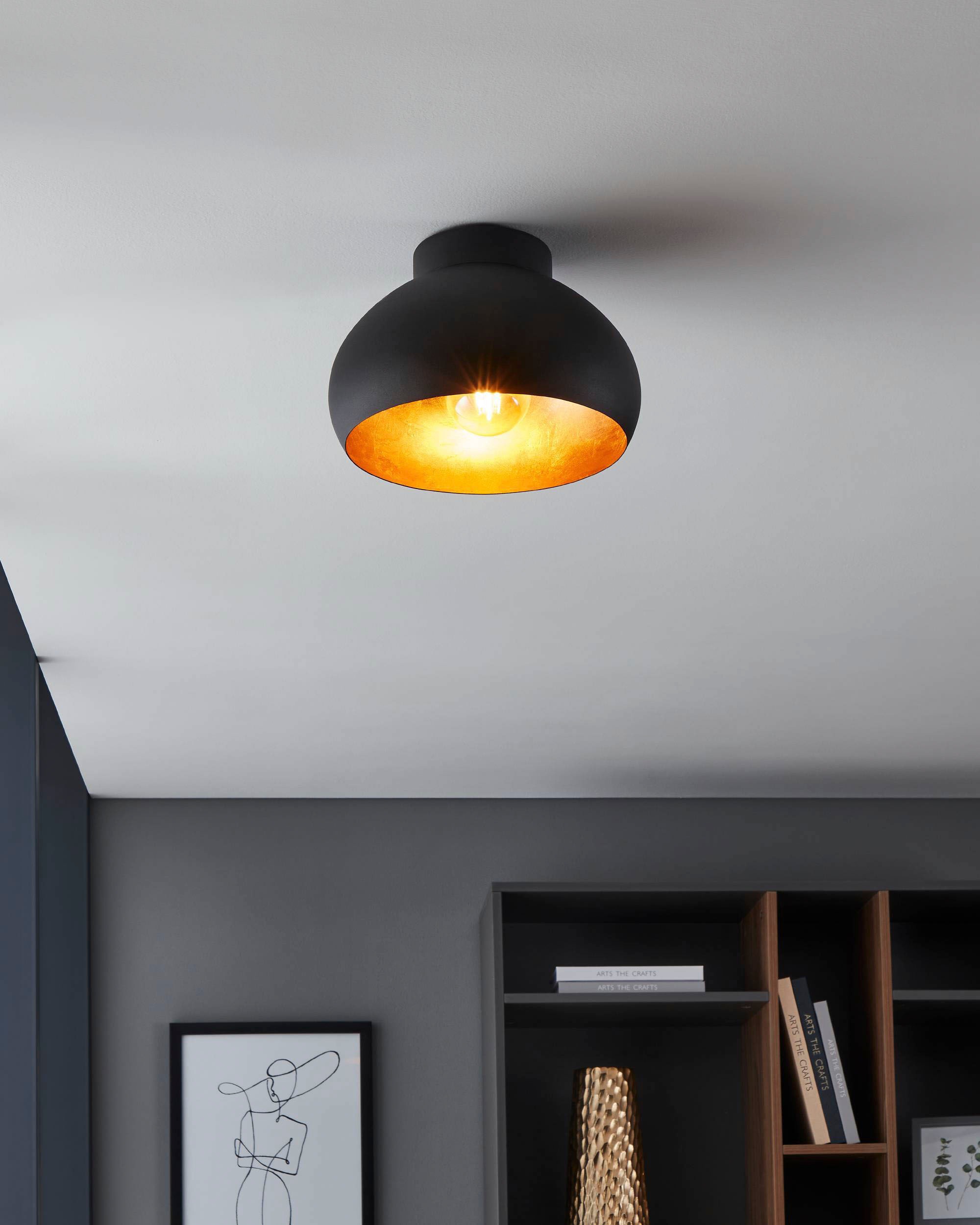 EGLO Deckenleuchte »MOGANO 2«, Leuchtmittel E27 | Leuchtmittel wechselbar-ohne Leuchtmittel, Deckenleuchte, aus Metall in Schwarz und Gold, E27, dimmbar, Ø 28 cm