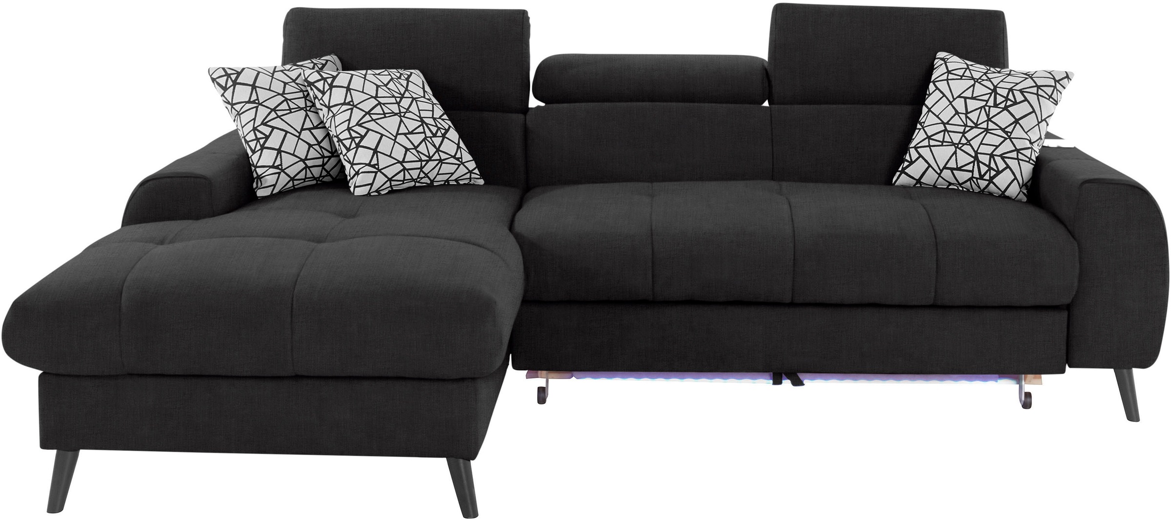 COTTA Ecksofa »Mia L-Form mit 3 Zierkissen«, wahlweise mit Bettfunktion, Bettkasten, Beleuchtung & Wireless-Charger