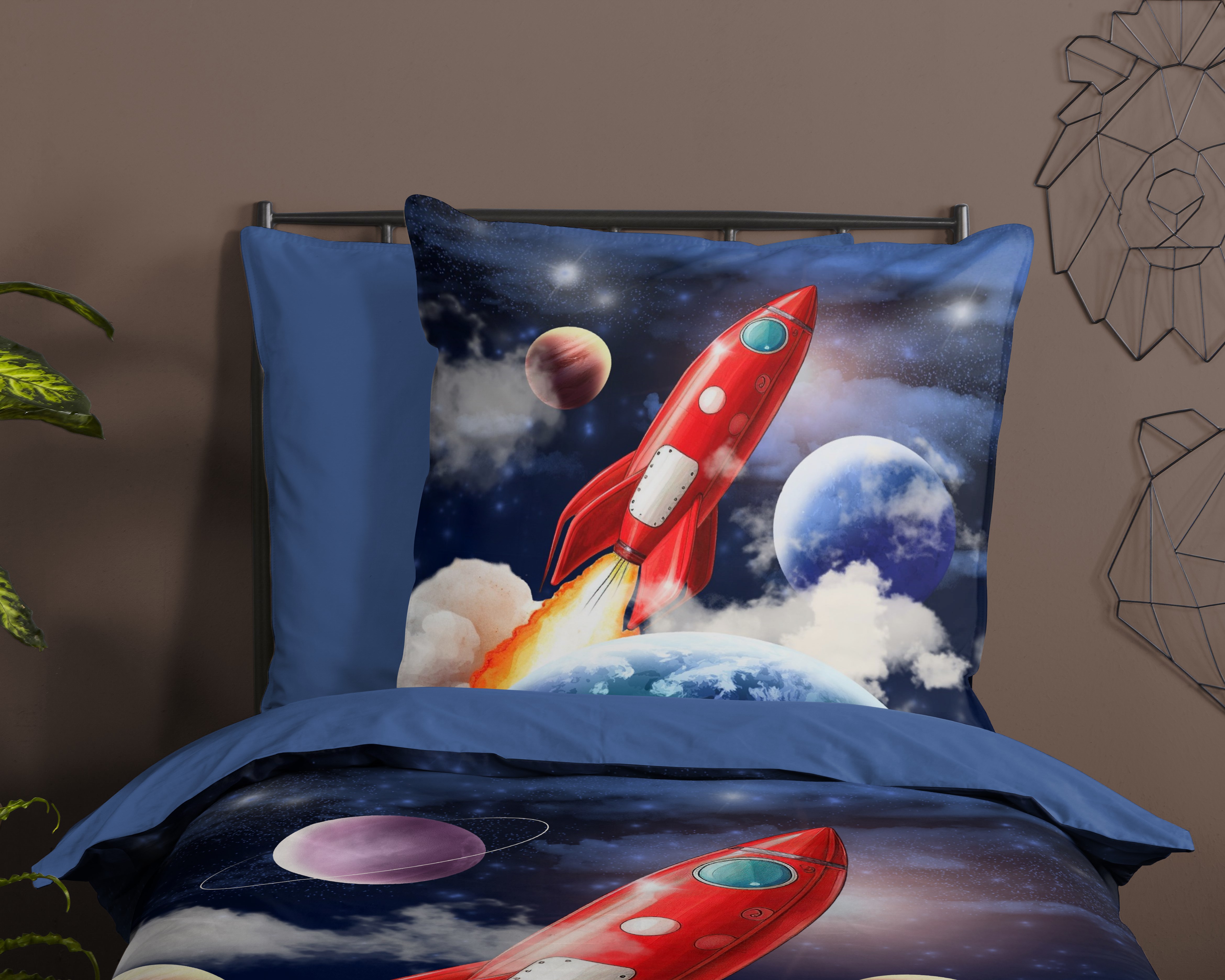 Thumbnail - PURE luxury collection Kinderbettwäsche "Rocket" 2 Stk. tlg. Mikrofaser, 135x200, Wende, Kind, Junge, Rakete Weltraum We...