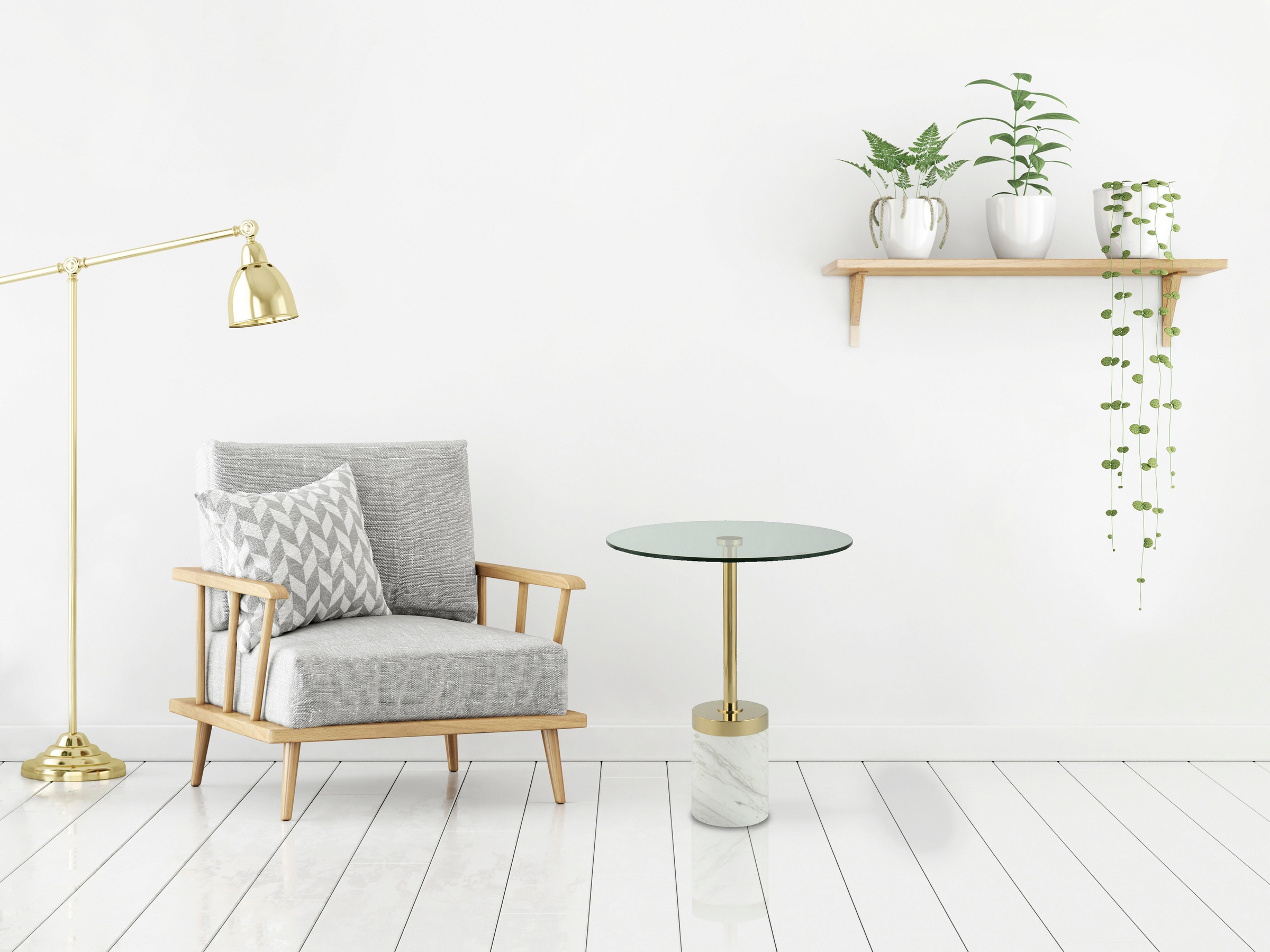 Table d'Appoint en Marbre "Lana" 53cm Or & Blanc