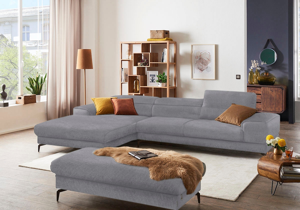 W.SCHILLIG Ecksofa "piedroo, Designsofa mit tollem Sitzkomfort, bequem und elegant, L-Form" Kopfteilverstellung, wahlweise mit Sitztiefenverstellung, Breite 343cm