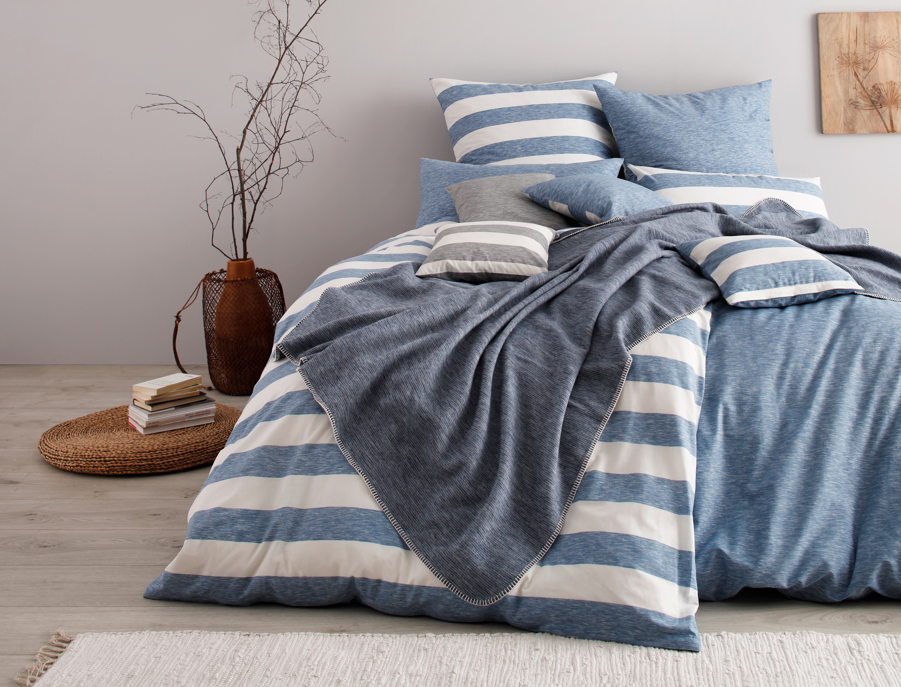Thumbnail - OTTO products Spannbettlaken "Big Stripe in Gr. 90x200, 140x200 oder 180x200 cm", aus Bio-Baumwolle, für Matratzen bis 3...