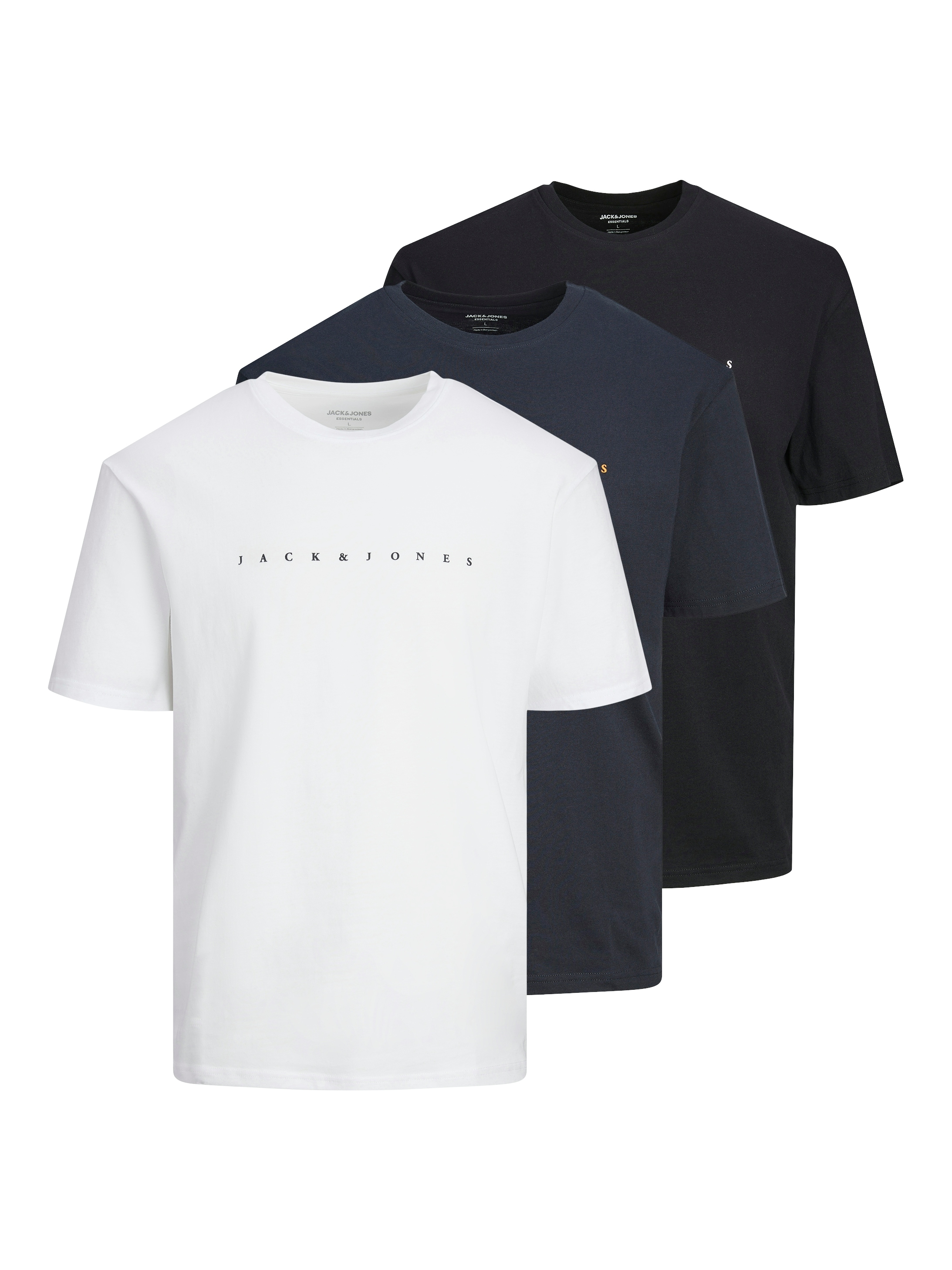T-Shirt JACK & JONES JUNIOR "JJESTAR JJ TEE SS NOOS 3PK MP JNR", Jungen, Gr. 152, schwarz navy pack:schwarz, weiß, Single Jersey, Obermaterial: 100% Baumwolle, bedruckt, regular fit normal, Rundhals, Shirts T-Shirt