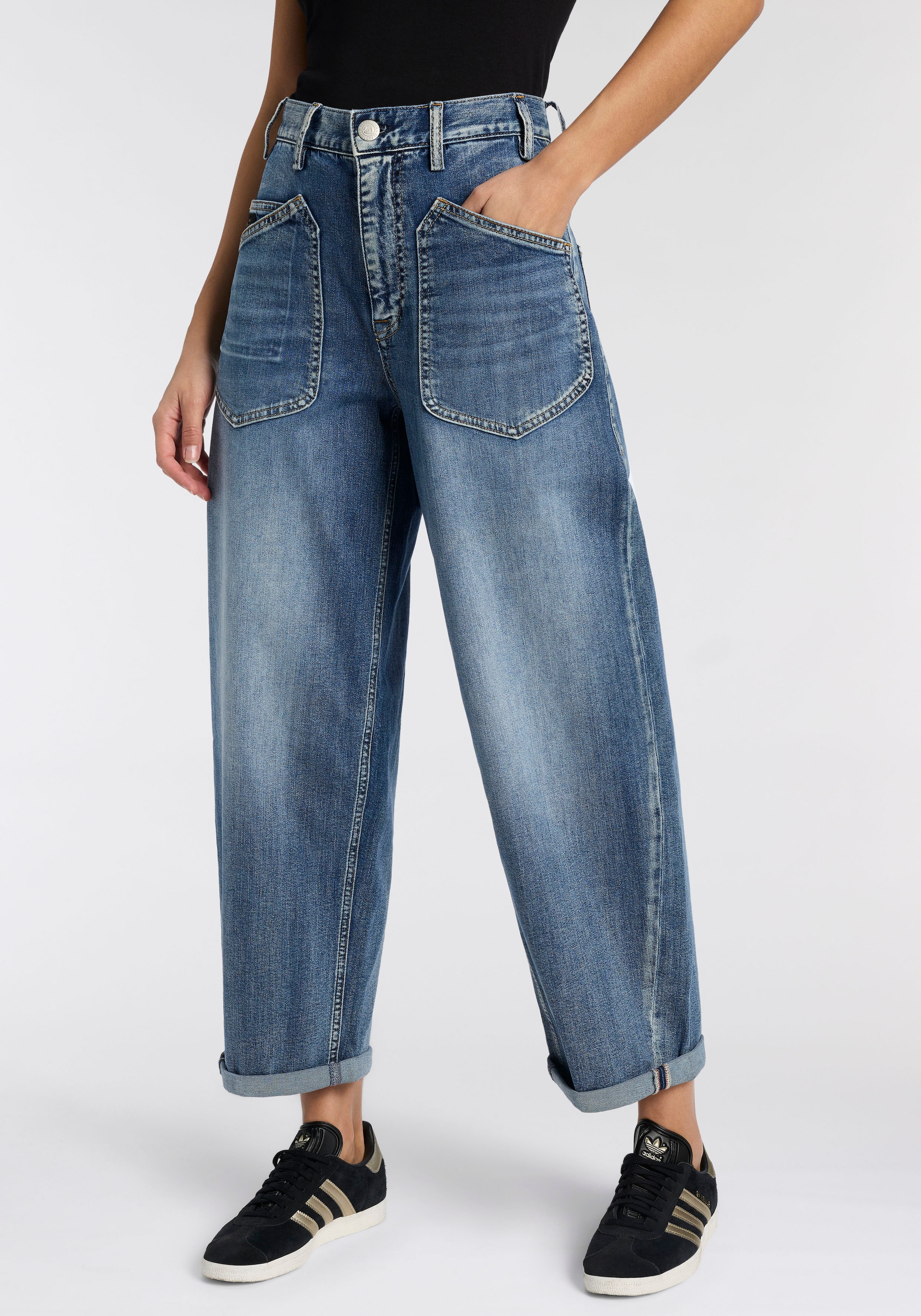 Herrlicher Loose-fit-Jeans »Meryll Organic Denim Stretch« in Cropped-Länge, Barrel Fit, Mid Waist