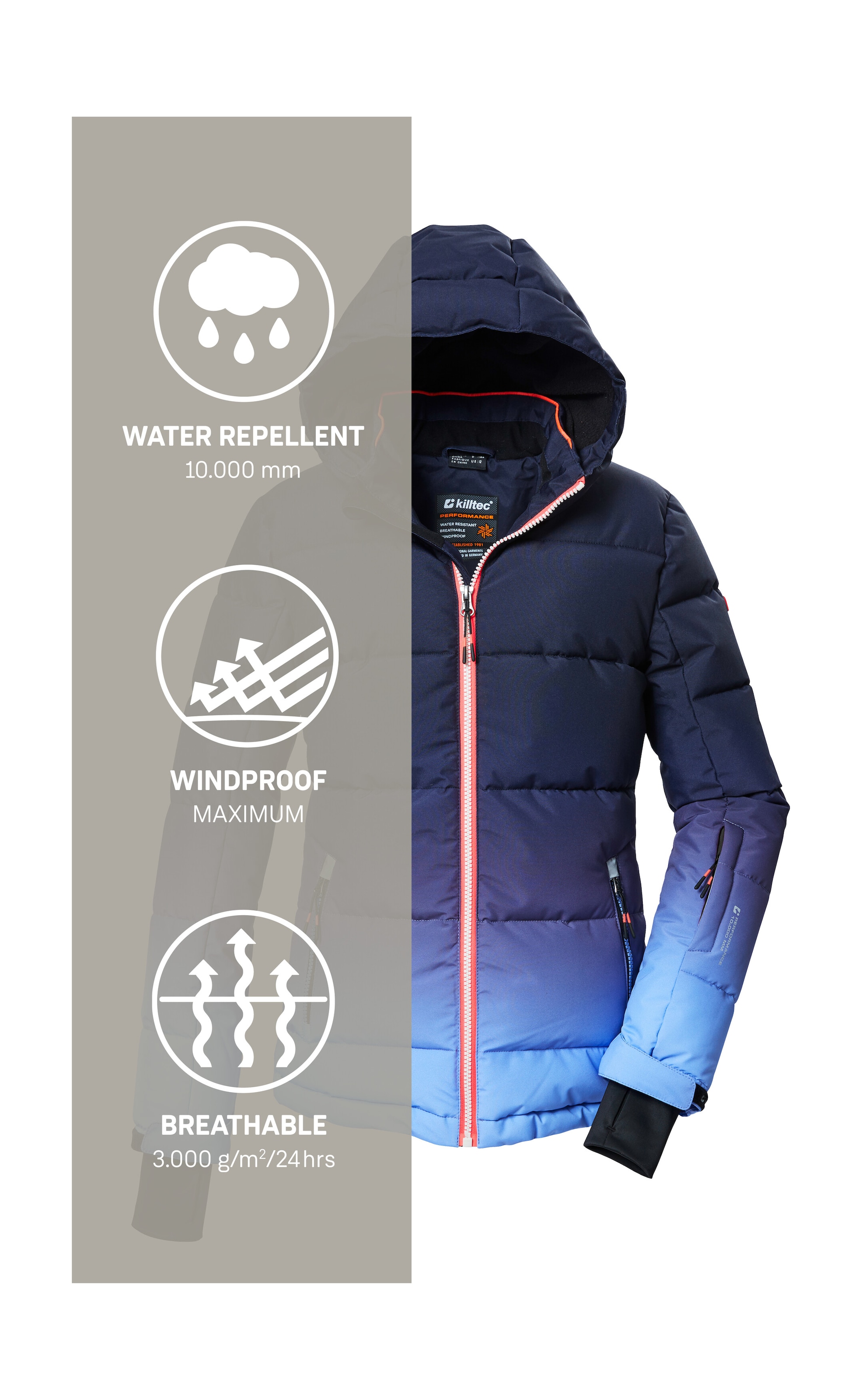 Killtec Skijacke »KSW 330 GRLS SKI QLTD JCKT« Wasserabweisende Winterjacke, atmungsaktiv, verstellbare Kapuze