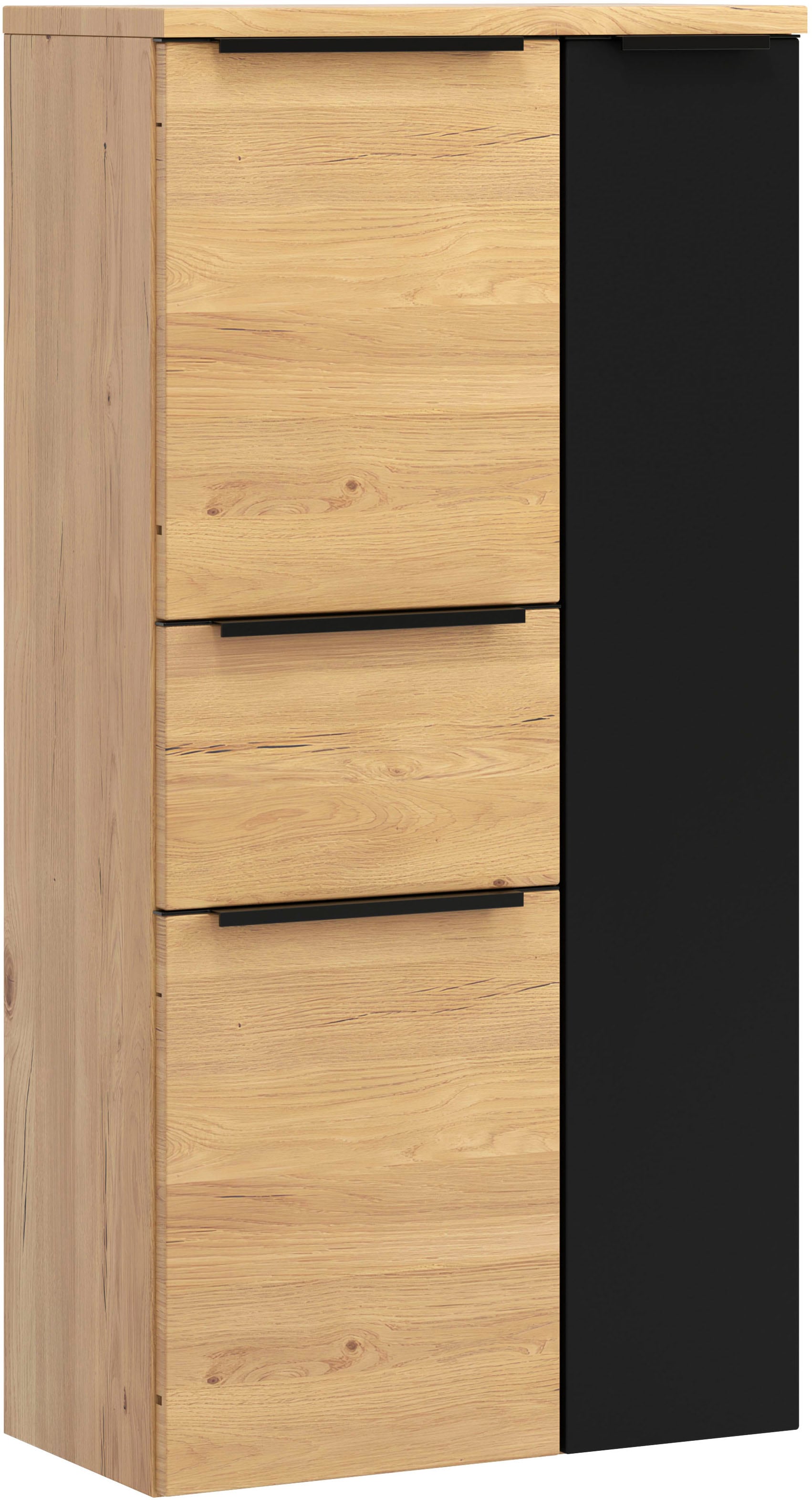 welltime Midischrank »MAILAND, Softclose-Auszug, gedämpfte Scharniere, hochwertiges MDF« Maße (B/H/T): ca. 65/130/35 cm,  Wildeiche, gedämpfte Scharniere und  Softclose-Auszug