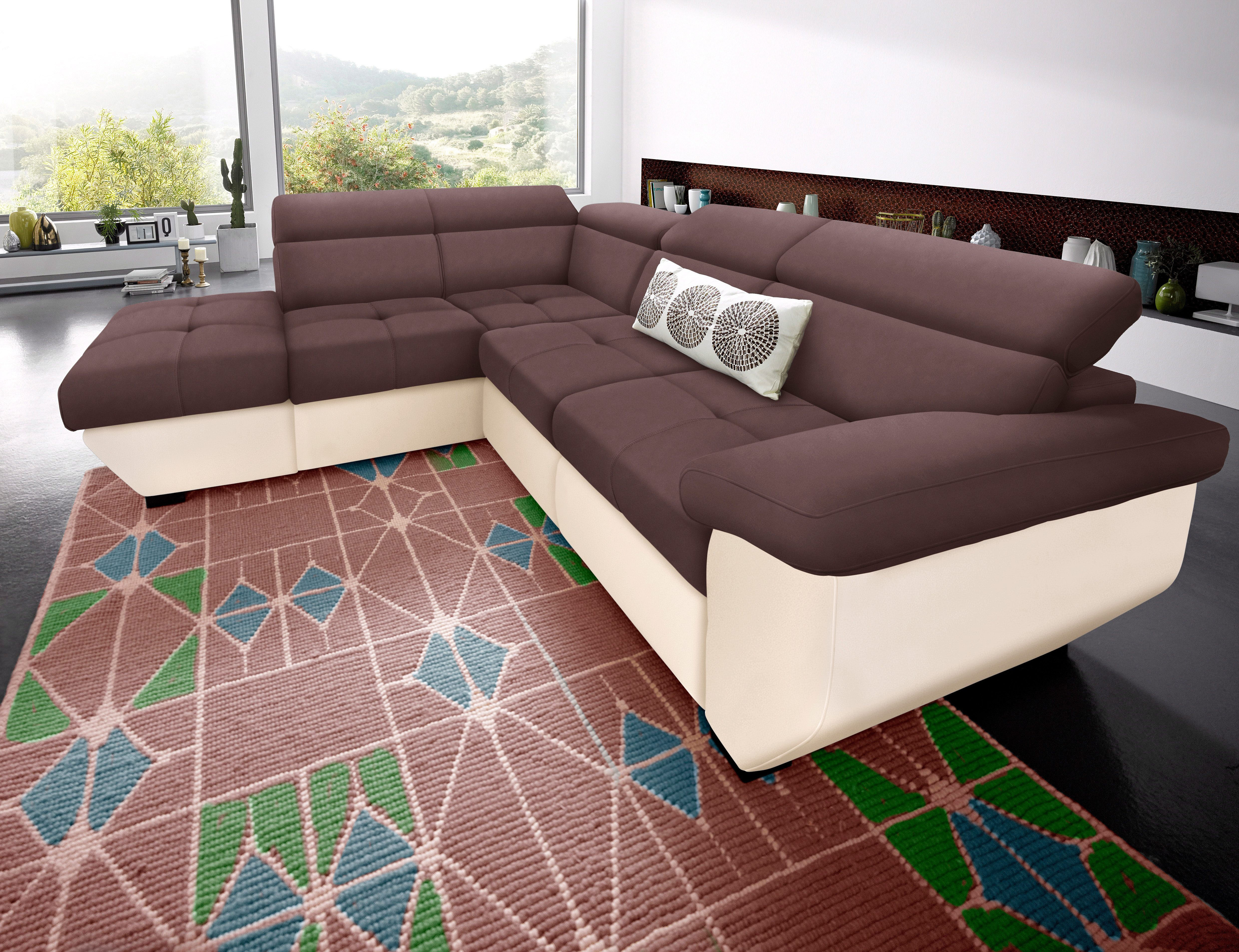 COTTA Ecksofa "Speedway L-Form, B: 262cm, moderne Couch, bequeme Wellenunterfederung," Kopfteilverstellung, optional Schlaffunktion & Bettkasten
