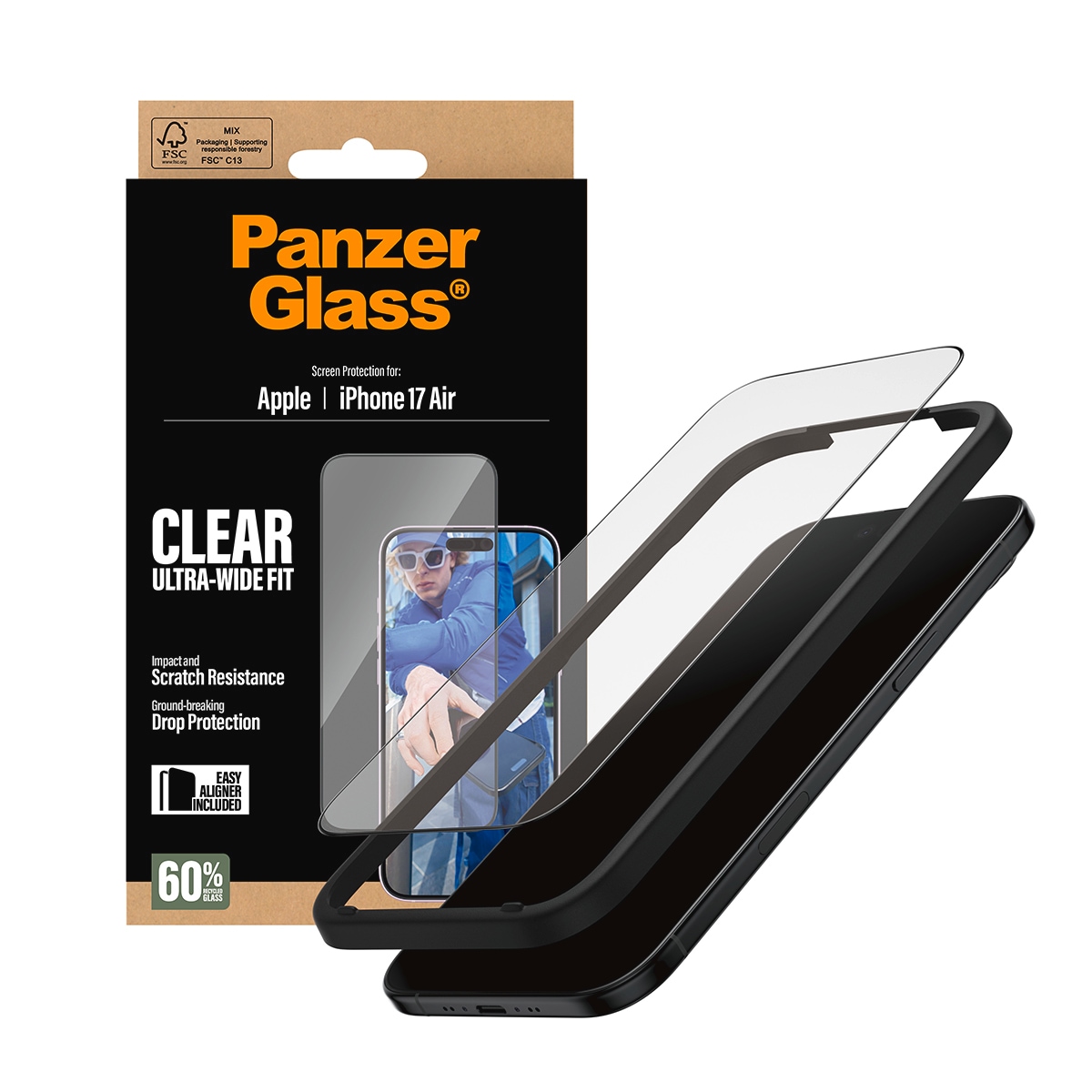 CARE by PanzerGlass Displayschutzglas »Ultra-Wide Fit Screen Protector«, für Apple iPhone Air, Displayschutzfolie, Schutzfolie, Bildschirmschutz, kratz- & stoßfest