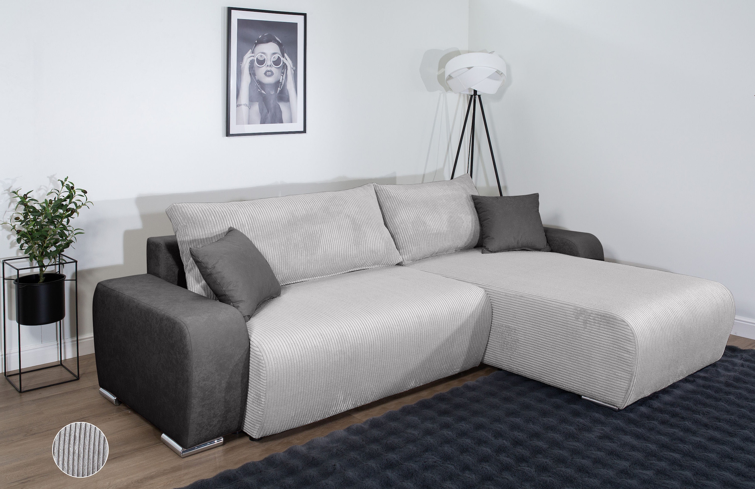 COLLECTION AB "Pia L-Form, B: 237 cm" Schlaffunktion, Bettkasten & 2 Zierkissen, Federkern