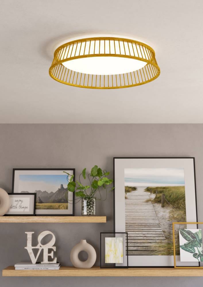 EGLO Deckenleuchte »LUPPINERIA«, 1 flammig, Leuchtmittel LED-Modul | LED fest integriert, Deckenlampe, Kunststoff in Weiß und Bambus in Natur, Lampe, Ø 45 cm