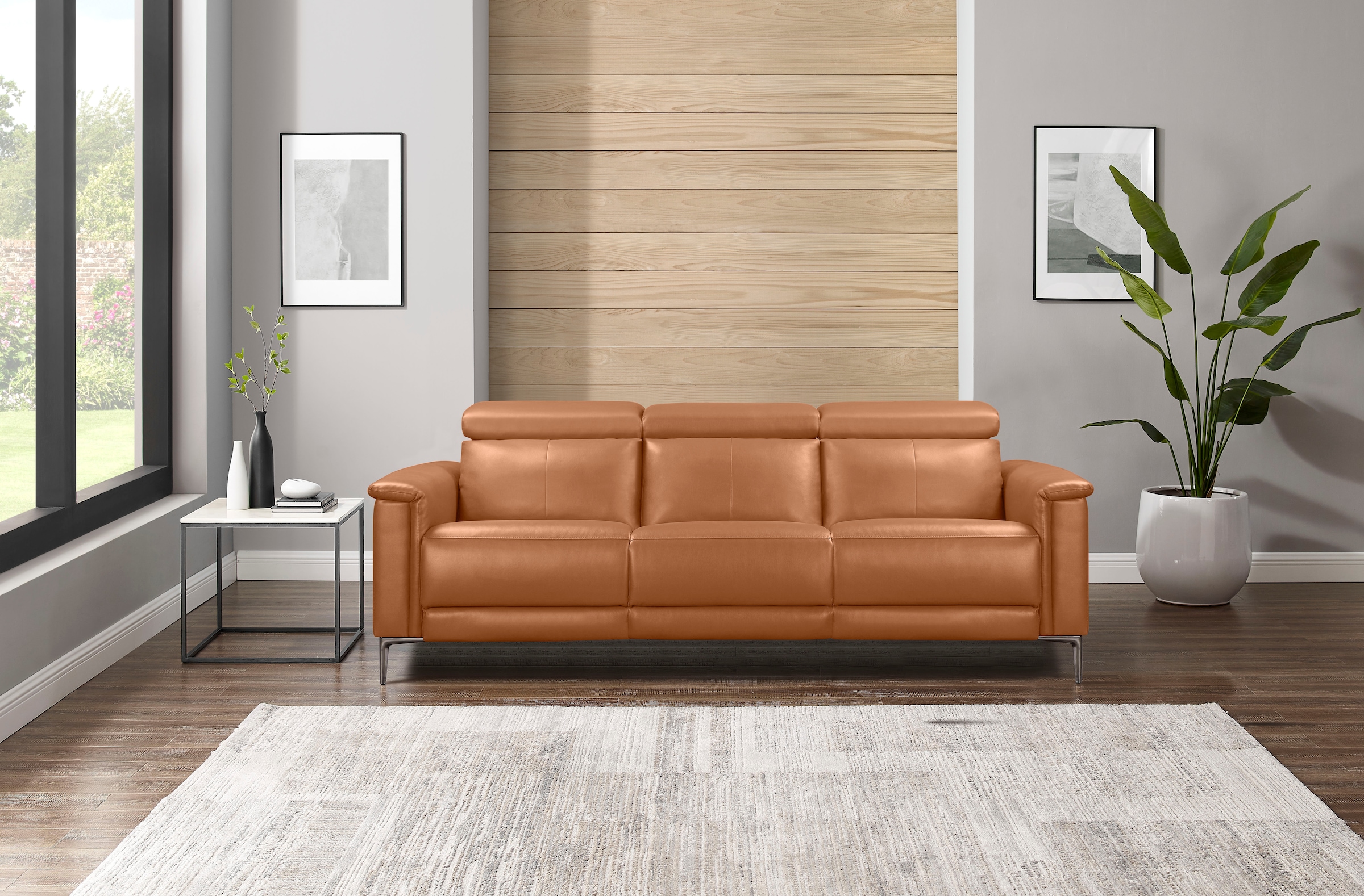 OTTO home 3-Sitzer "LUND,Naturleder, 222 cm, man. o. elektr. Relaxfunktion in 2 Sitzen" (links/rechts), USB-A bei elektrischer Ausführung, Kopfteilverstellung
