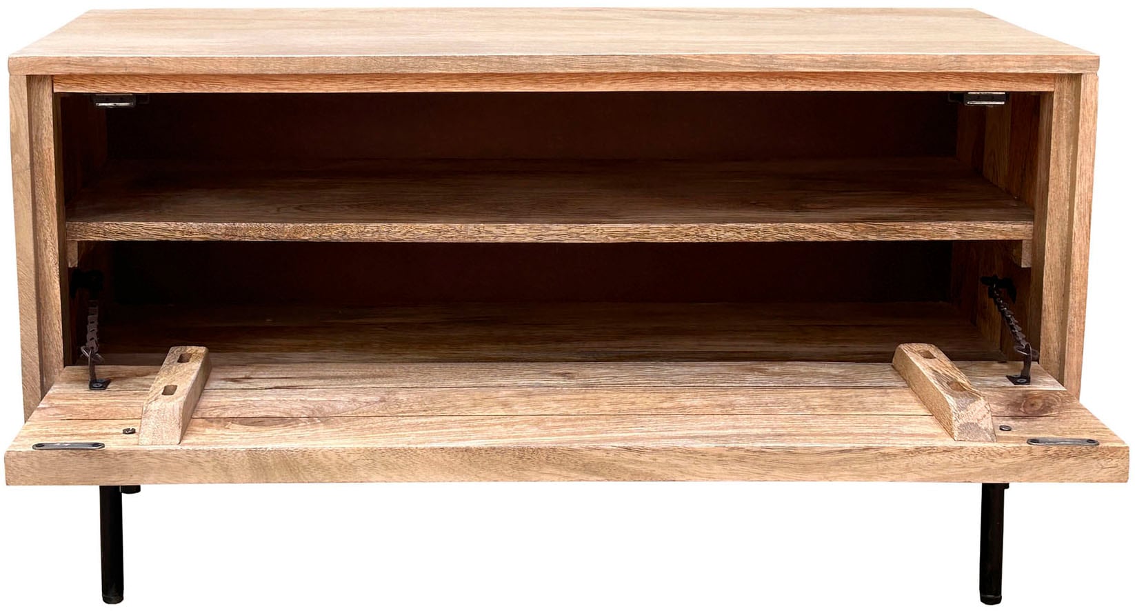 SIT Schuhschrank »Vieste aus Mangoholz mit Lamellen-Schnitzereien & Metallfüßen« 1 Stk. tlg. 2 Fächer hinter 1 Klappe mit 15 cm hohen schwarzen Metallfüßen