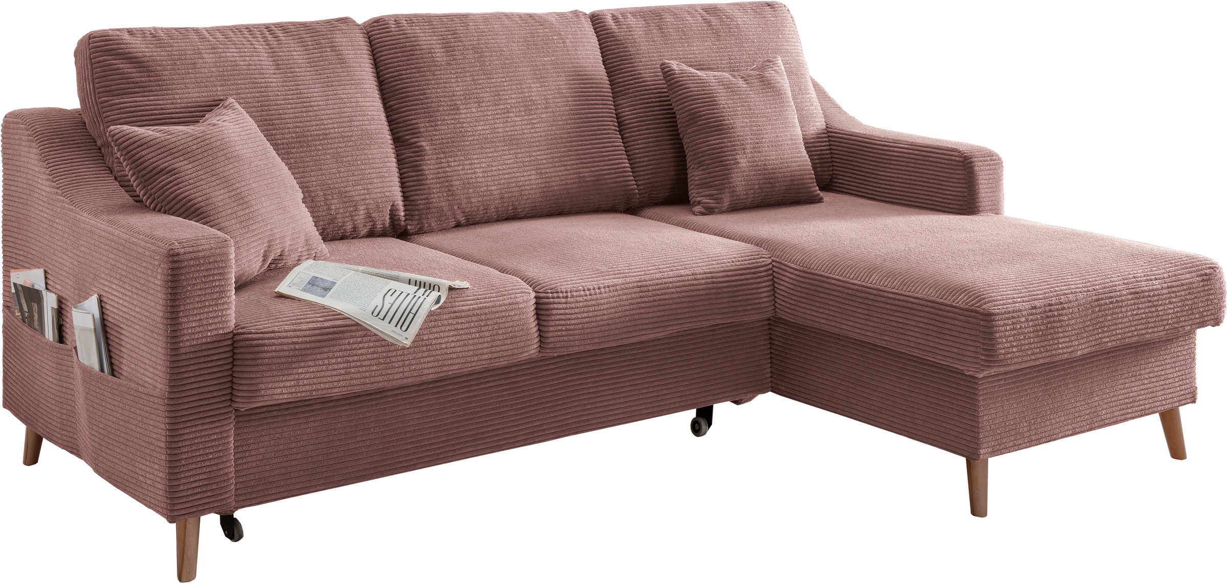 Thumbnail - INOSIGN Ecksofa "Valentina L-Form", 2 Zierkissen, mit Seitentasche, ausziehbarer Liegefläche, Bettkasten