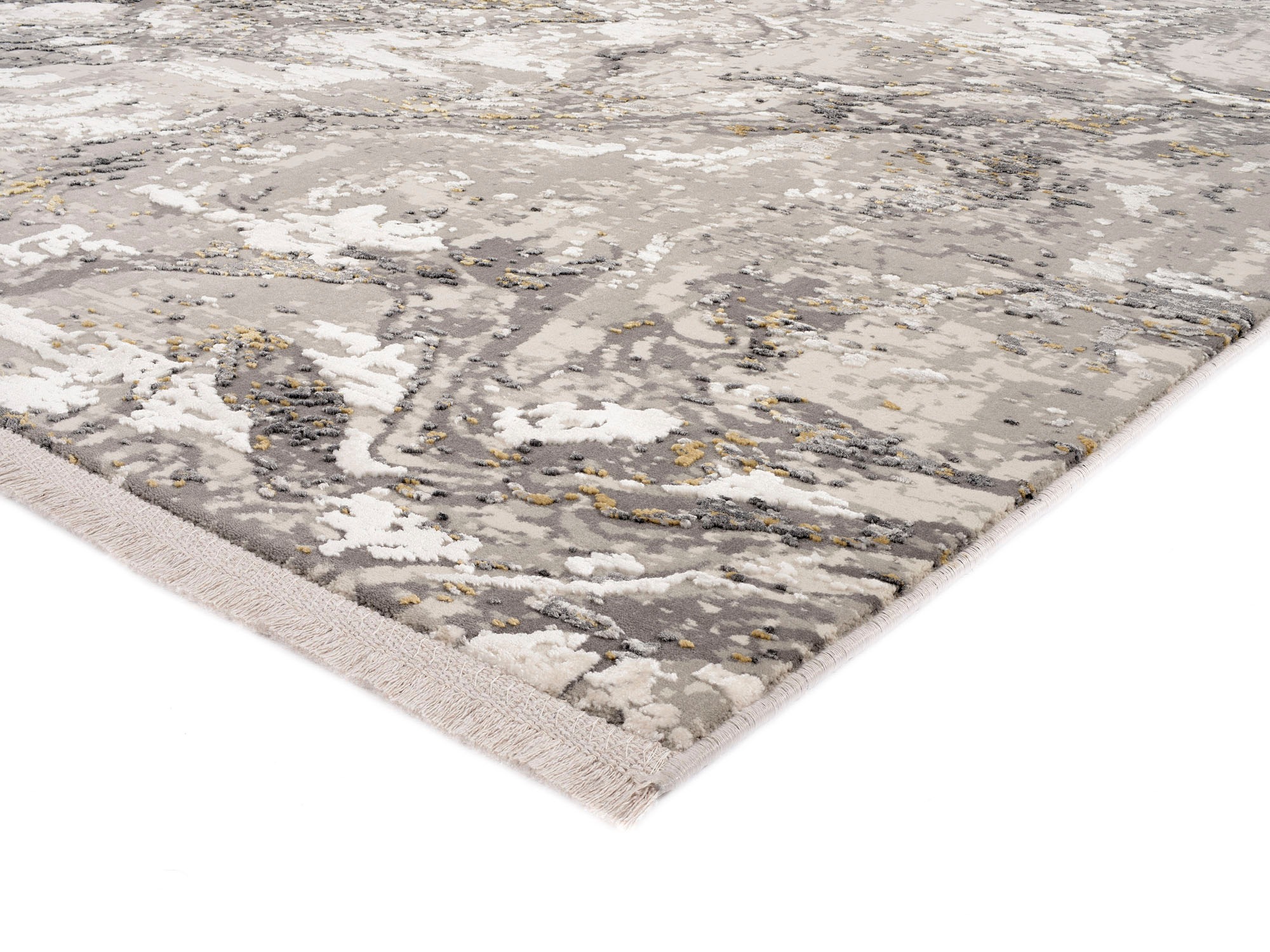 Teppich OCI DIE TEPPICHMARKE "BESTSELLER YOU", grau (goldfarben, grau), H:8mm Ø:240cm, Viskose, Teppiche, Teppich, Glanz Viskose, mit Fransen, Hoch Tief Struktur, Vintage, Wohnzimmer 3