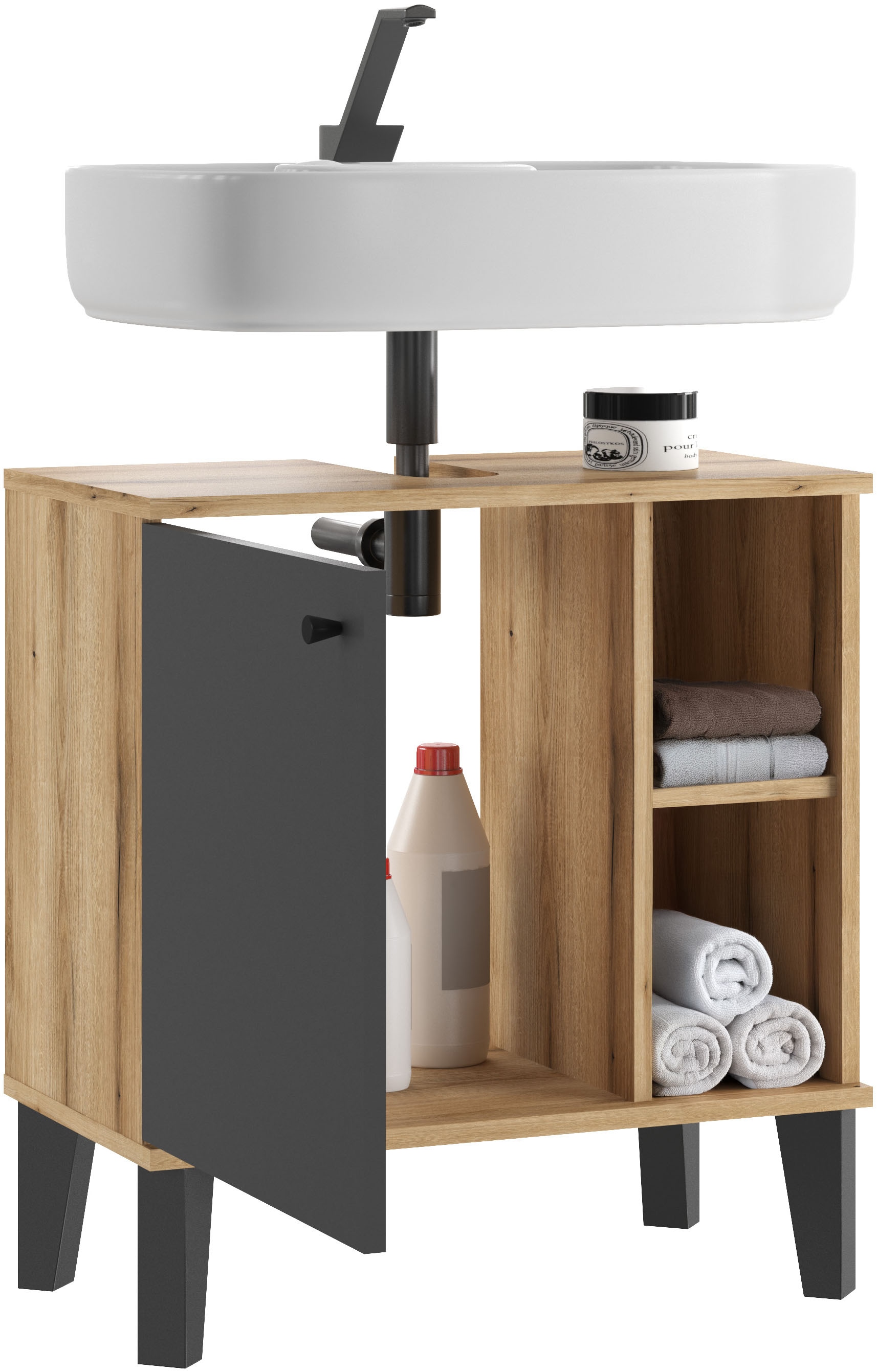 INOSIGN Waschbeckenunterschrank »Oslo, Waschtisch mit Knopfgriff, Badschrank im skandinavischen Design«, in der Türfarbe Weiß oder Grau verfügbar, ausreichend Stauraum