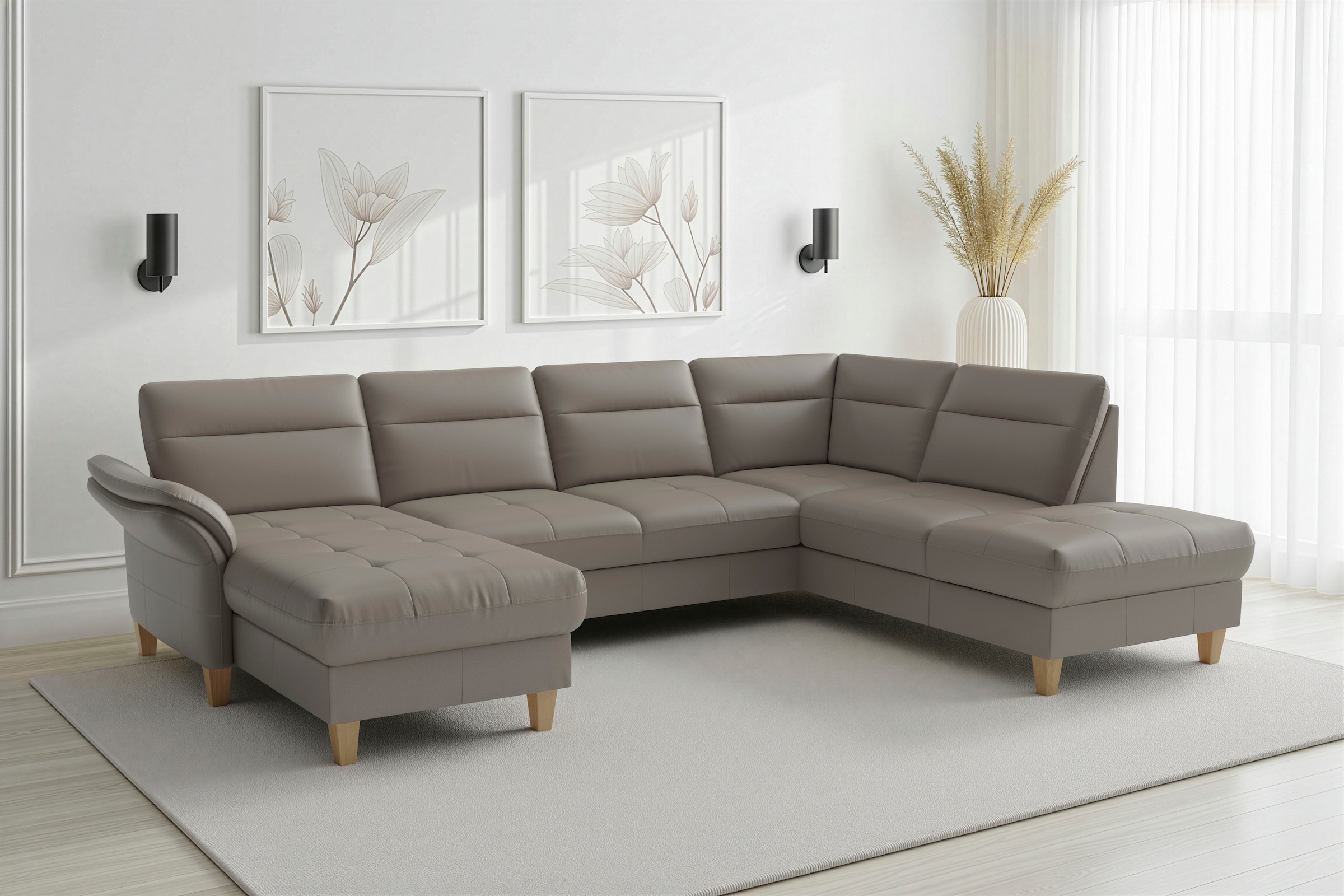 sit&more Wohnlandschaft "Pamela U-Form, B: 292 cm, optional Schlaffunktion & Bettkasten, Leder"
