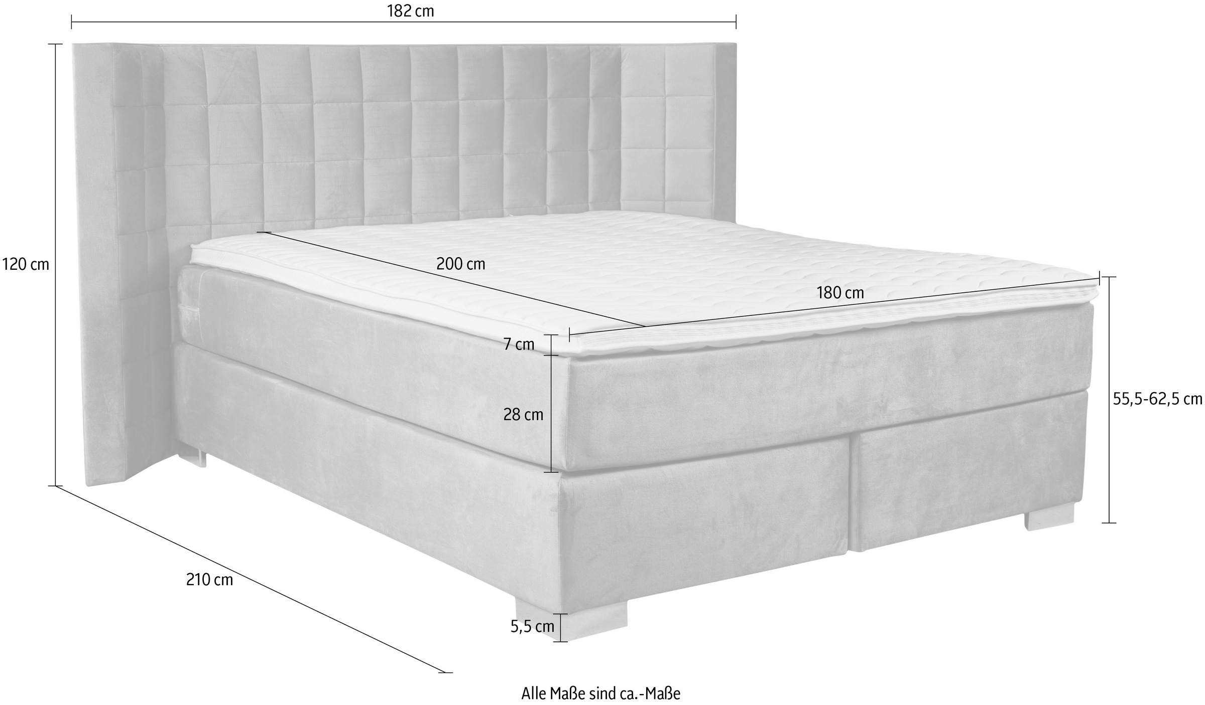 Places of Style Boxspringbett »Piazza«, mit Steppung und Kopfteil mit seitlichen Flügeln
