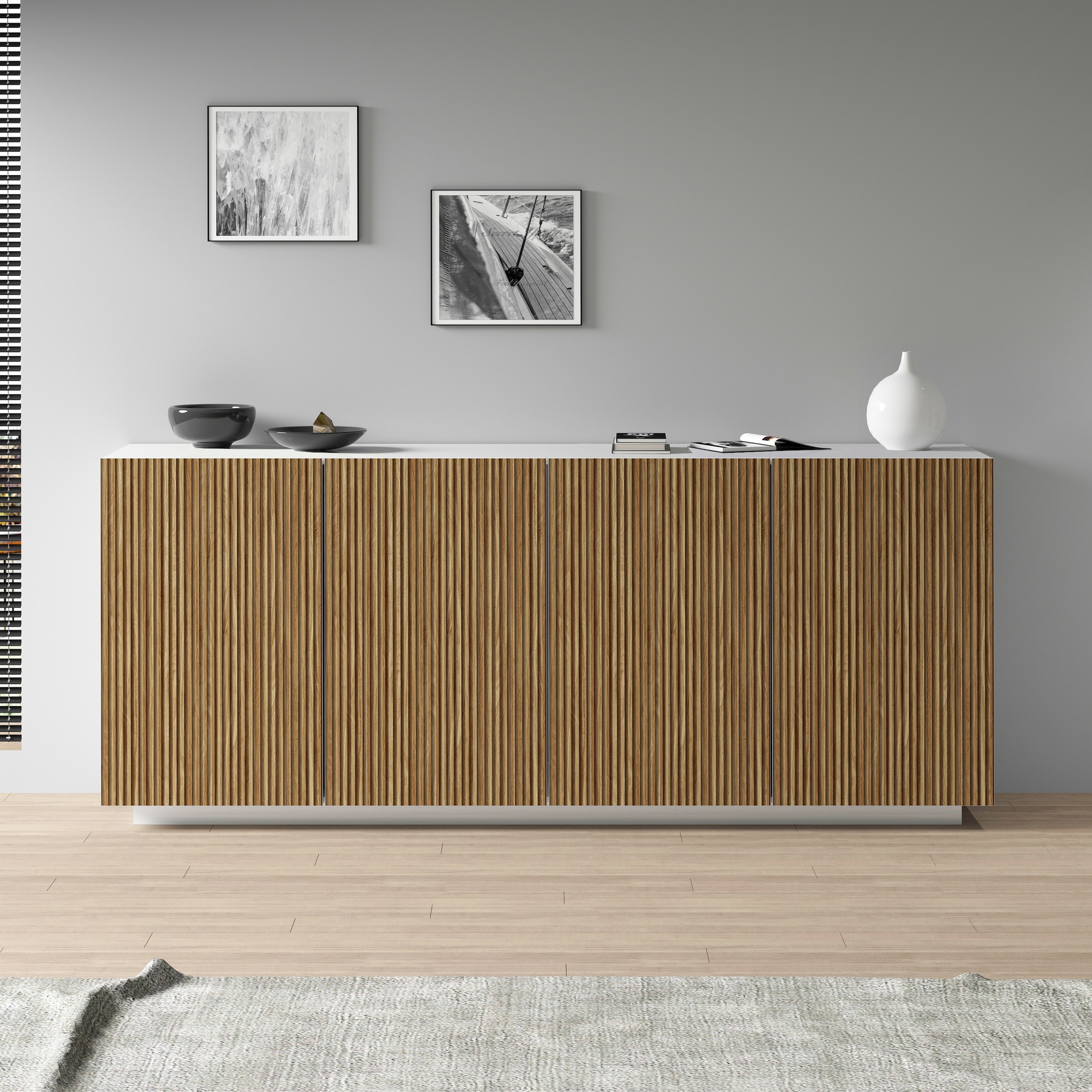 INOSIGN Sideboard »Vega Sideboard,Kommode,200 cm«, mit 4 Türen,Fronten mit Rillen-Optik