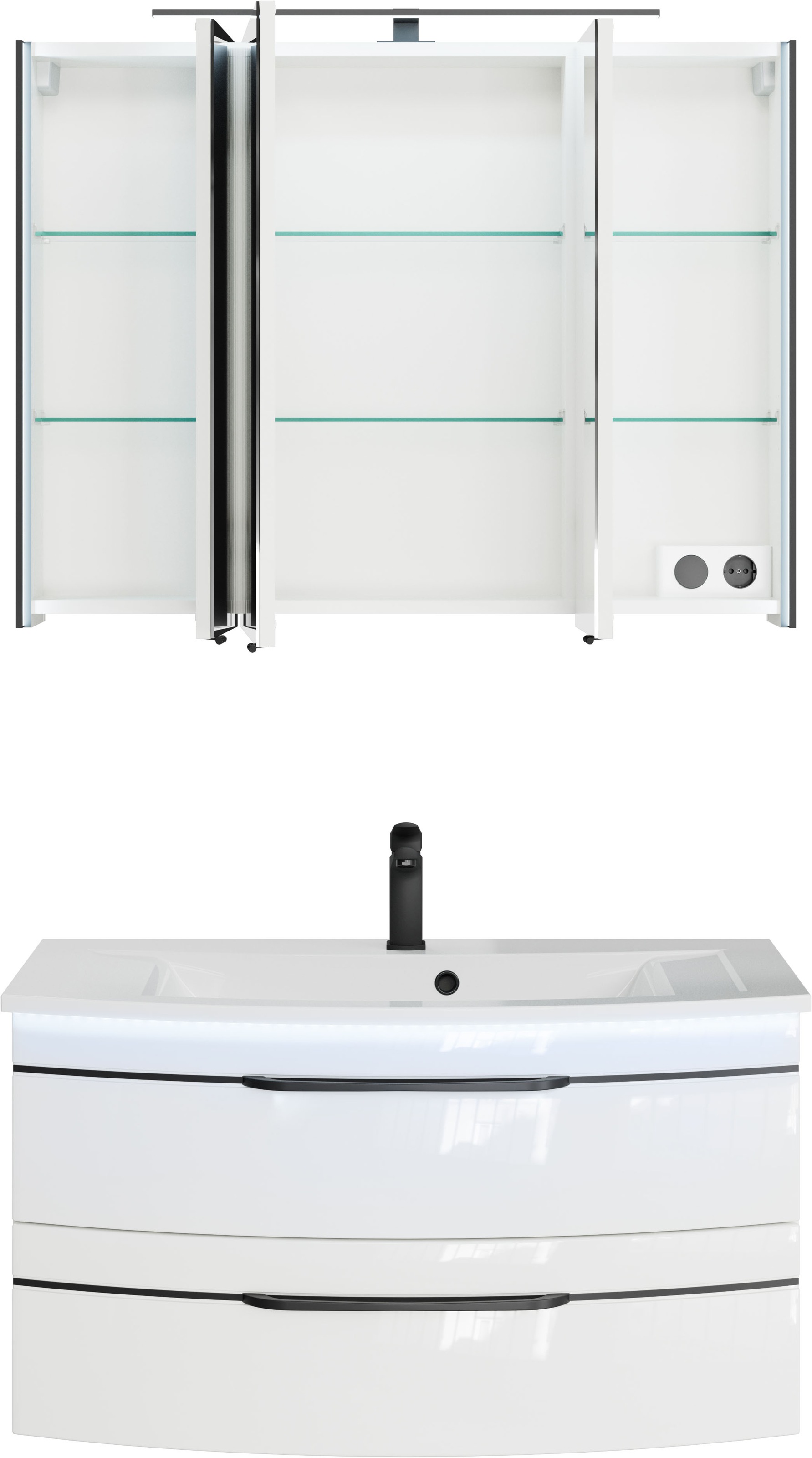 Thumbnail - Saphir Badmöbel-Set "Serie 7045 2-teilig Mineralmarmor-Waschtisch mit LED-Spiegelschrank" Set, 2 Stk. tlg.