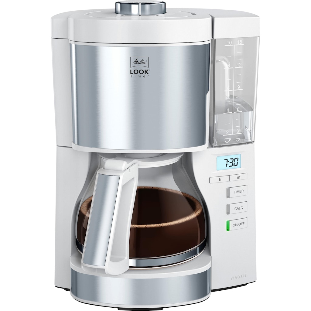 Melitta Filterkaffeemaschine »Look Timer 1025-07 weiß«, 1,25 l Kaffeekanne, Papierfilter, 1x4