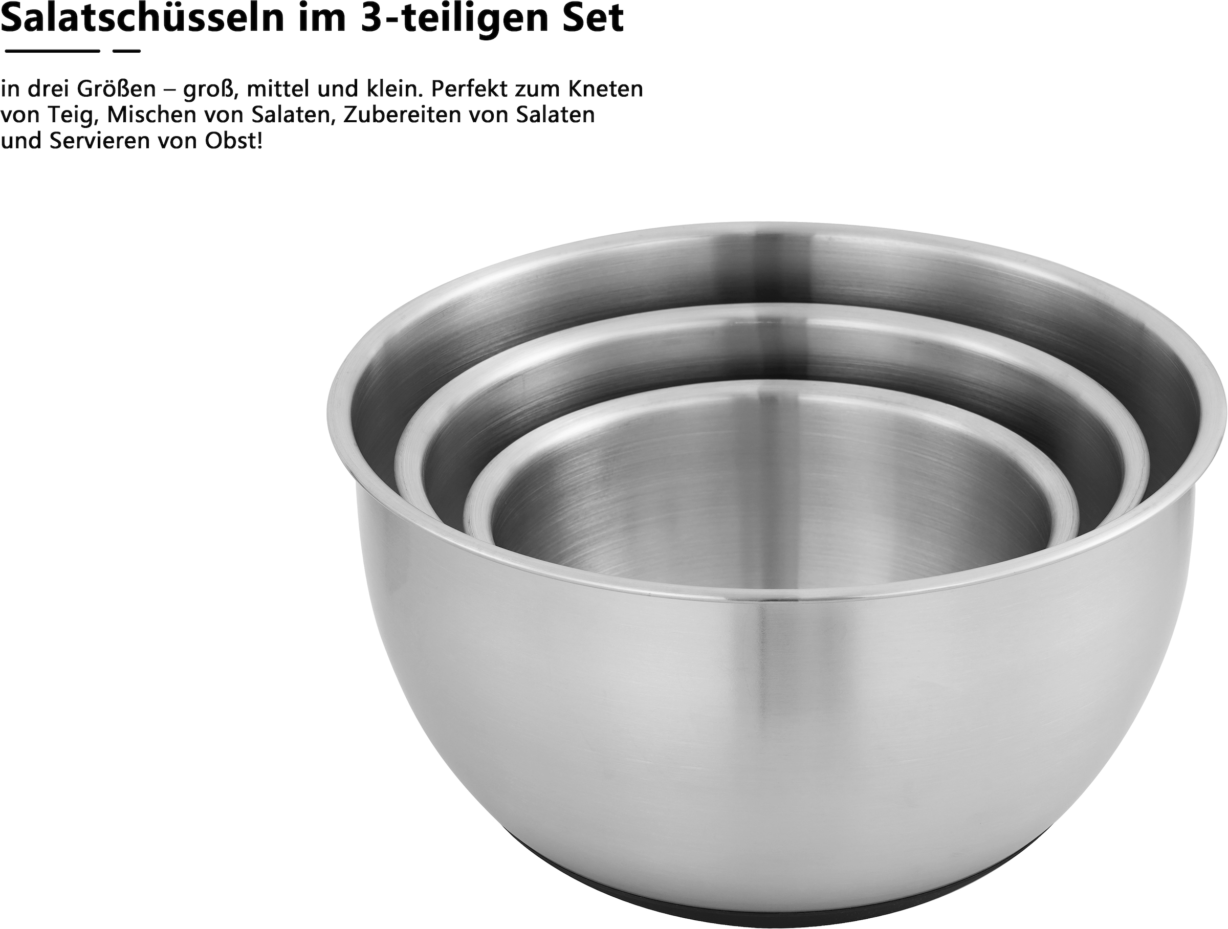 OTTO home Schüssel »Sissela, inkl. Deckel, Ø 14 / 18 / 22 cm« 3 aus Edelstahl 18/10 Ideal zum Zubereiten, Lagern und Servieren von Speisen