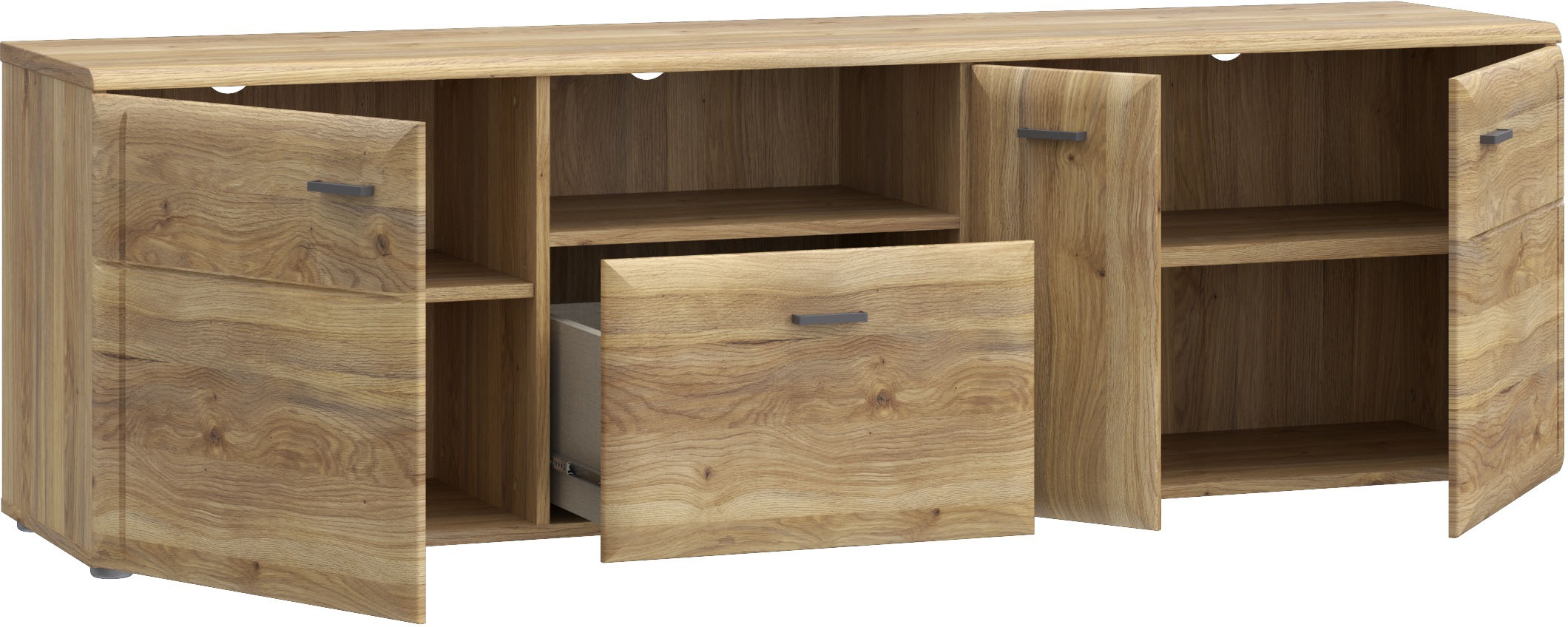FORTE Lowboard »Akinori TV-Board, TV-Schrank«, TV Board, Holzoptik, MDF Front, Metallgriffe, Vollauszug, Soft Close