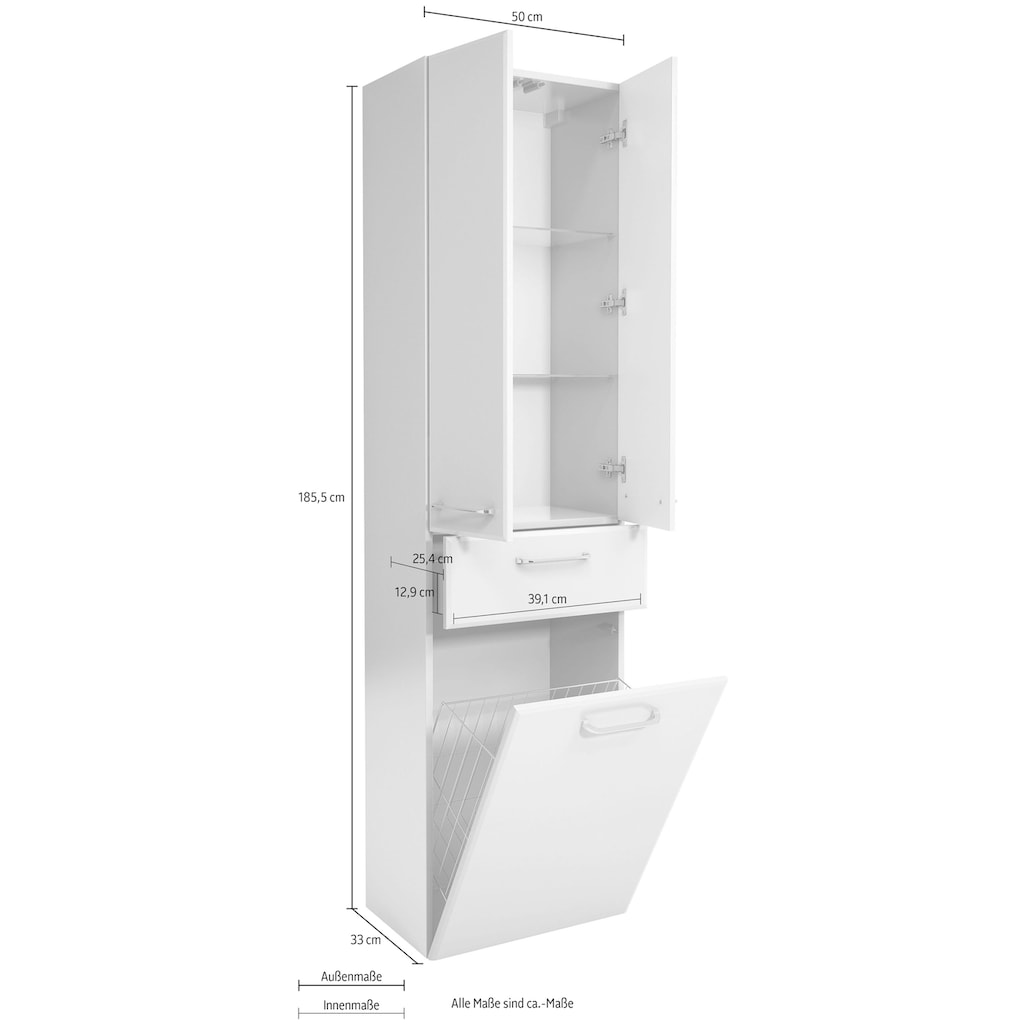 Saphir Hochschrank »Quickset Badschrank 50 cm breit, 2 Türen, 1 Schublade, 1 Wäschekippe«