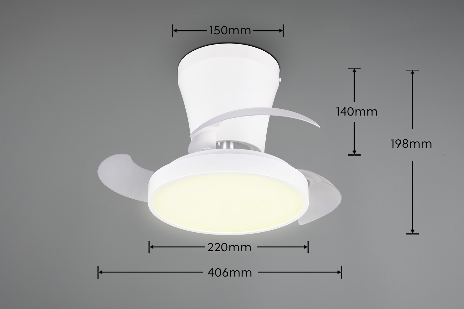 REALITY Leuchten LED Deckenleuchte »MOSS mit Ventilator, Deckenventilator mit ausklappbaren Flügeln 10W« LED-Board 1 Stk. Farbwechsler | warmweiß - kaltweiß Ø 22 - 41 cm (aufgeklappt), 6 Stufen, LED 13W CCT dimmbar Timer Fernb.