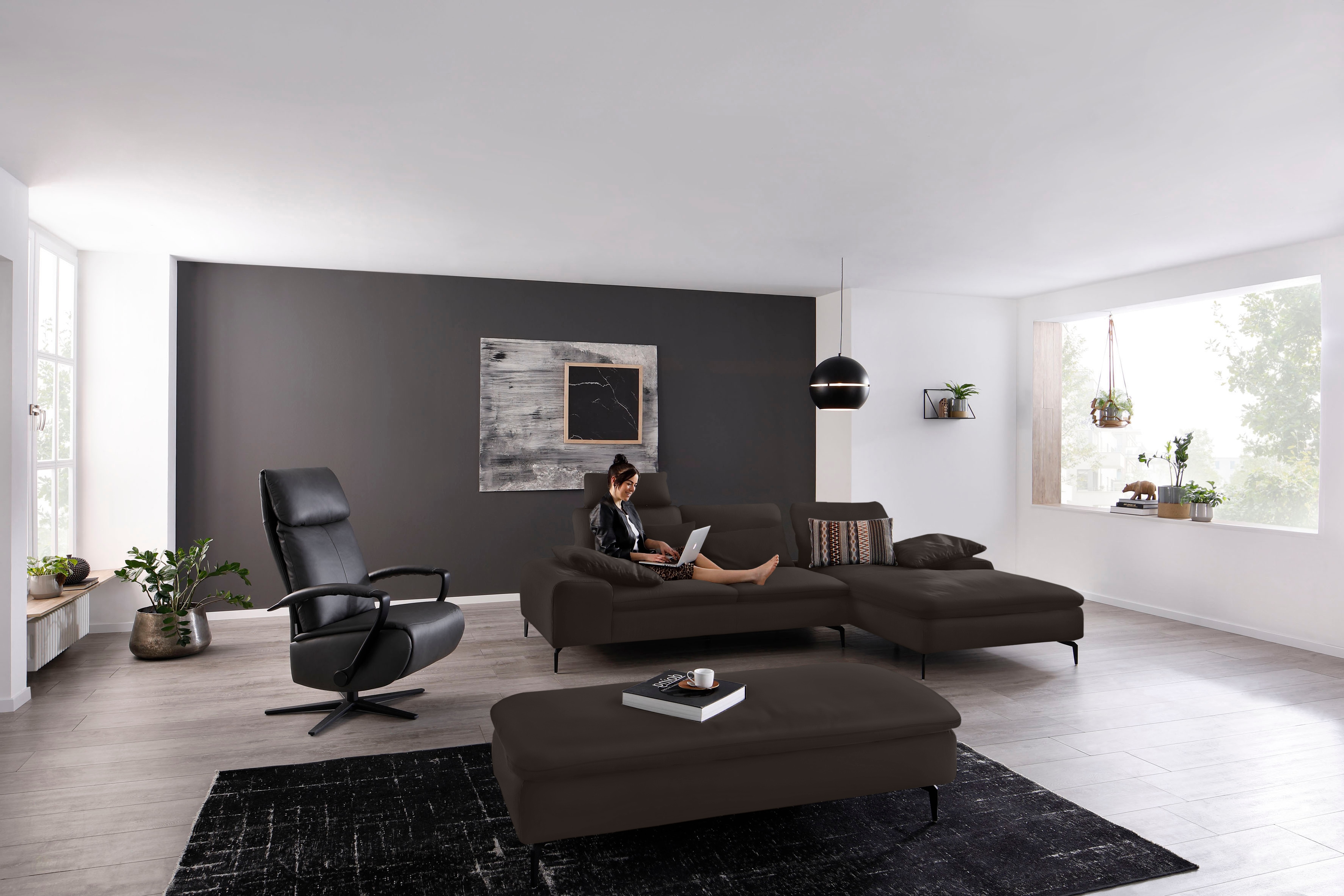 W.SCHILLIG Ecksofa "valentinoo, Designsofa, bequem, elegant und zeitlos, L-Form" inklusive Hocker, mit Sitztiefenverstellung, Breite 299 cm