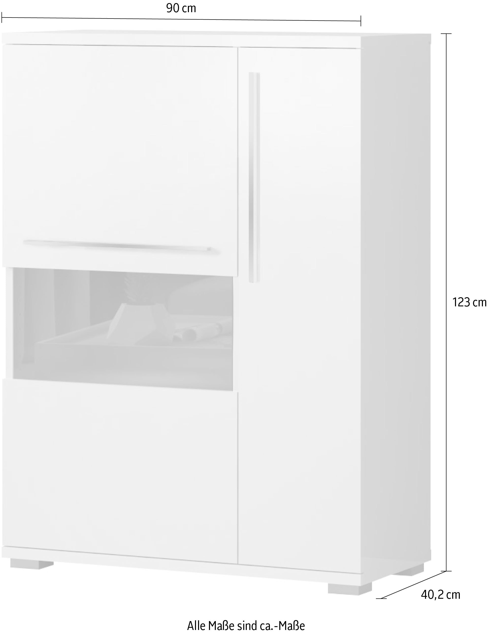 Places of Style Highboard »Piano Vitrine«, UV lackiert, Soft-Close Funktion